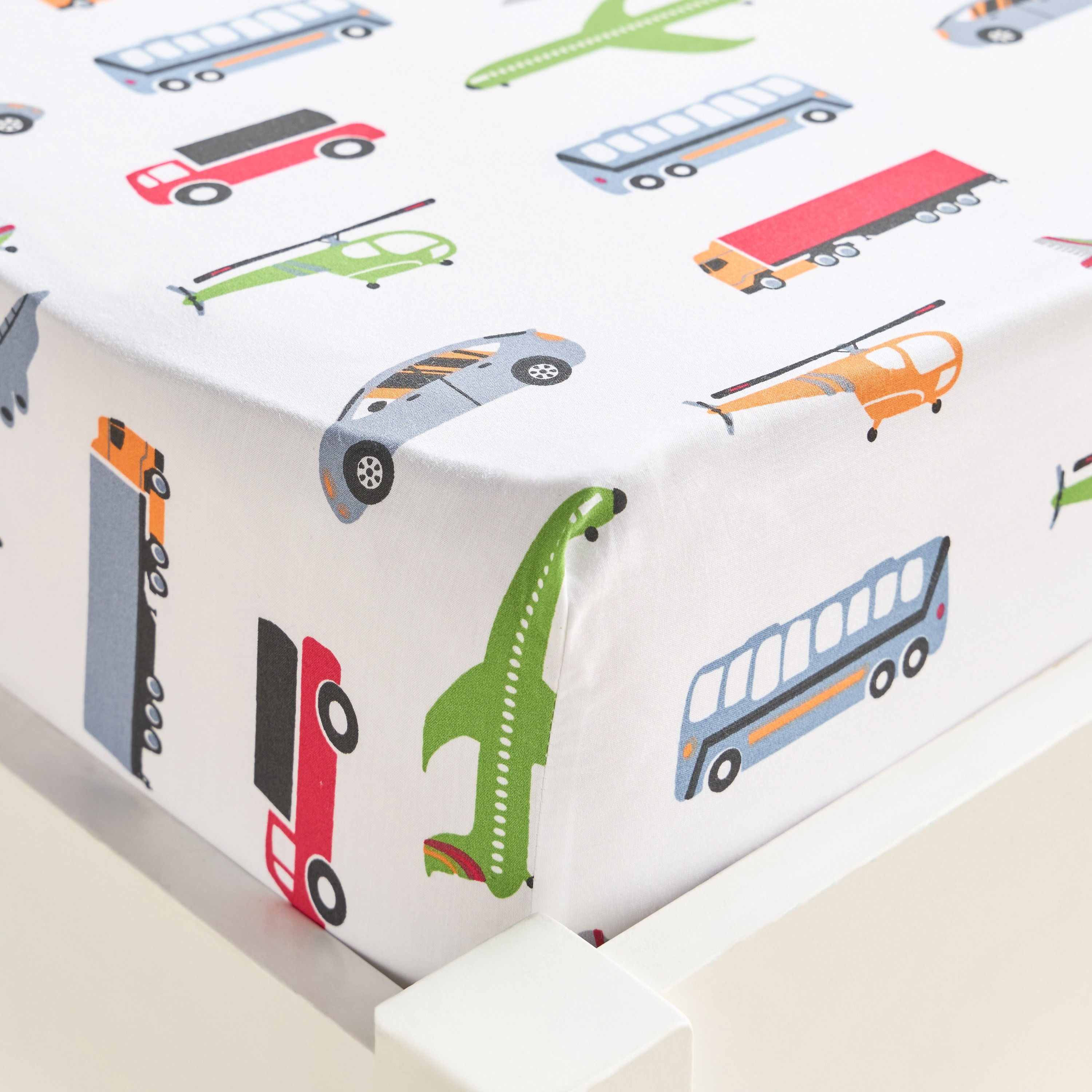 Dreamz Transportation Cotton 200 Thread Count Full Fitted Sheet - 120x200 cm-babyandkids-beddingandwindows-bedding-fittedandflatsheets-image-1