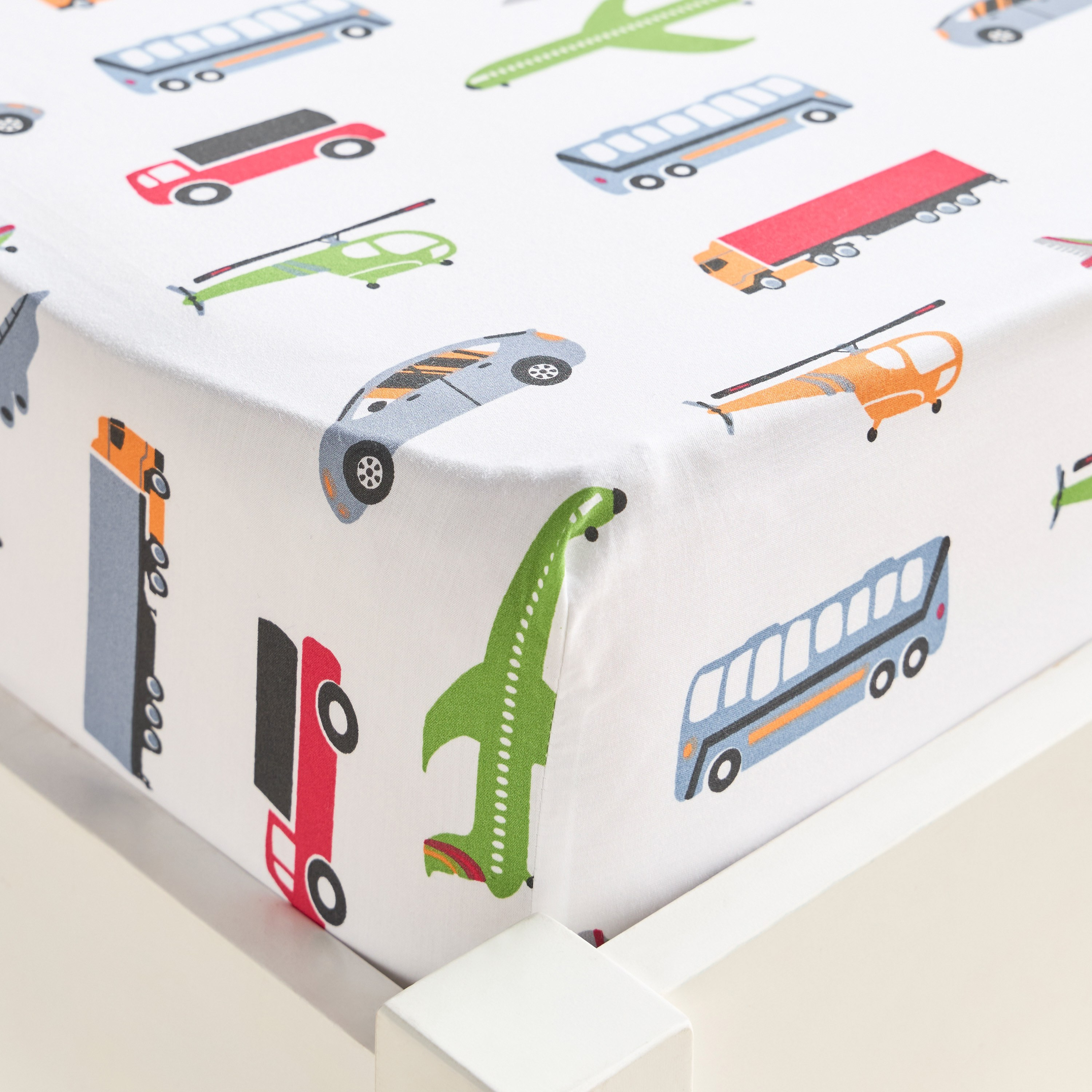 Dreamz Transportation Cotton 200 Thread Count Single Fitted Sheet - 90x200 cm-babyandkids-beddingandwindows-bedding-fittedandflatsheets-image-1
