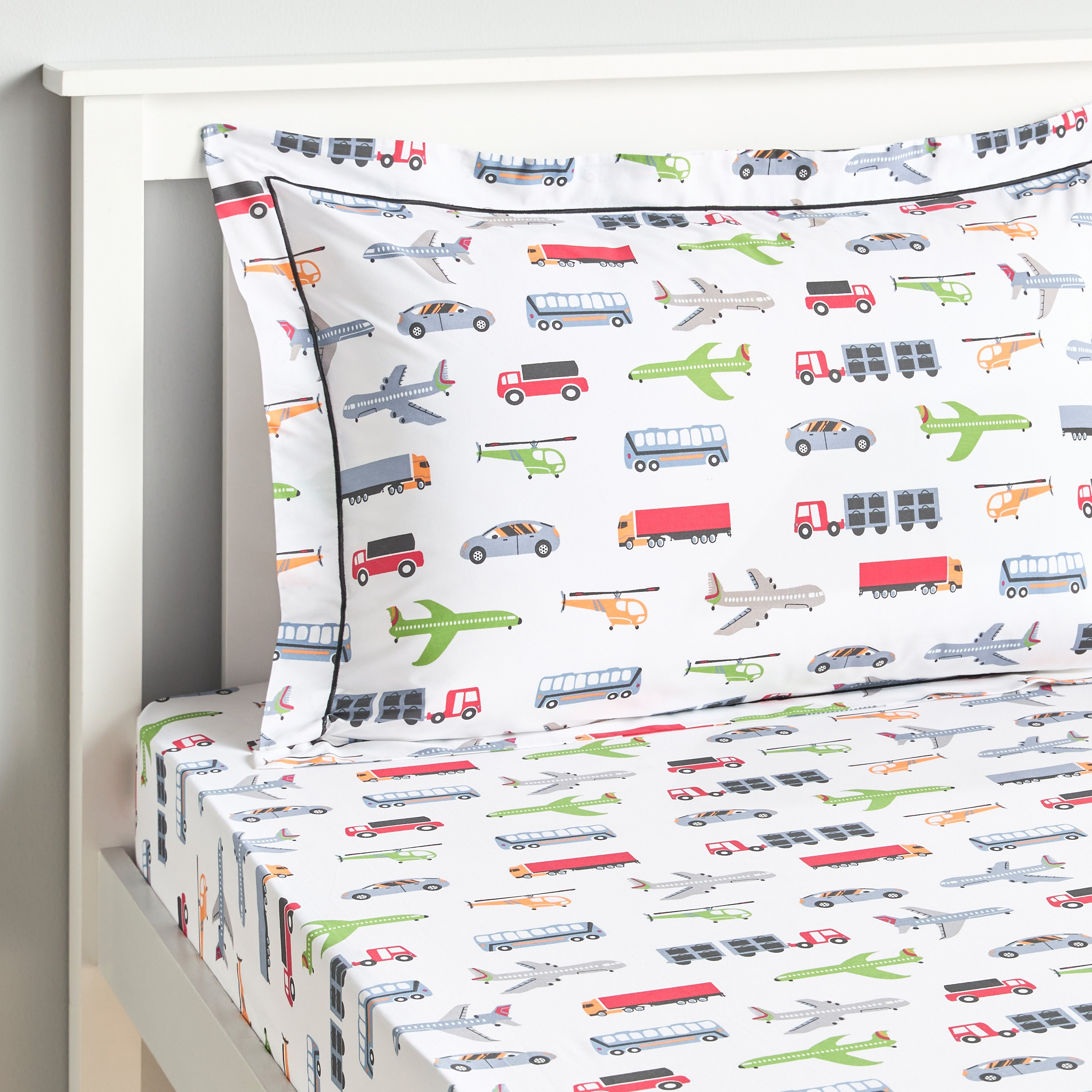 Dreamz Transportation Cotton 200 Thread Count Single Fitted Sheet - 90x200 cm-babyandkids-beddingandwindows-bedding-fittedandflatsheets-image-2