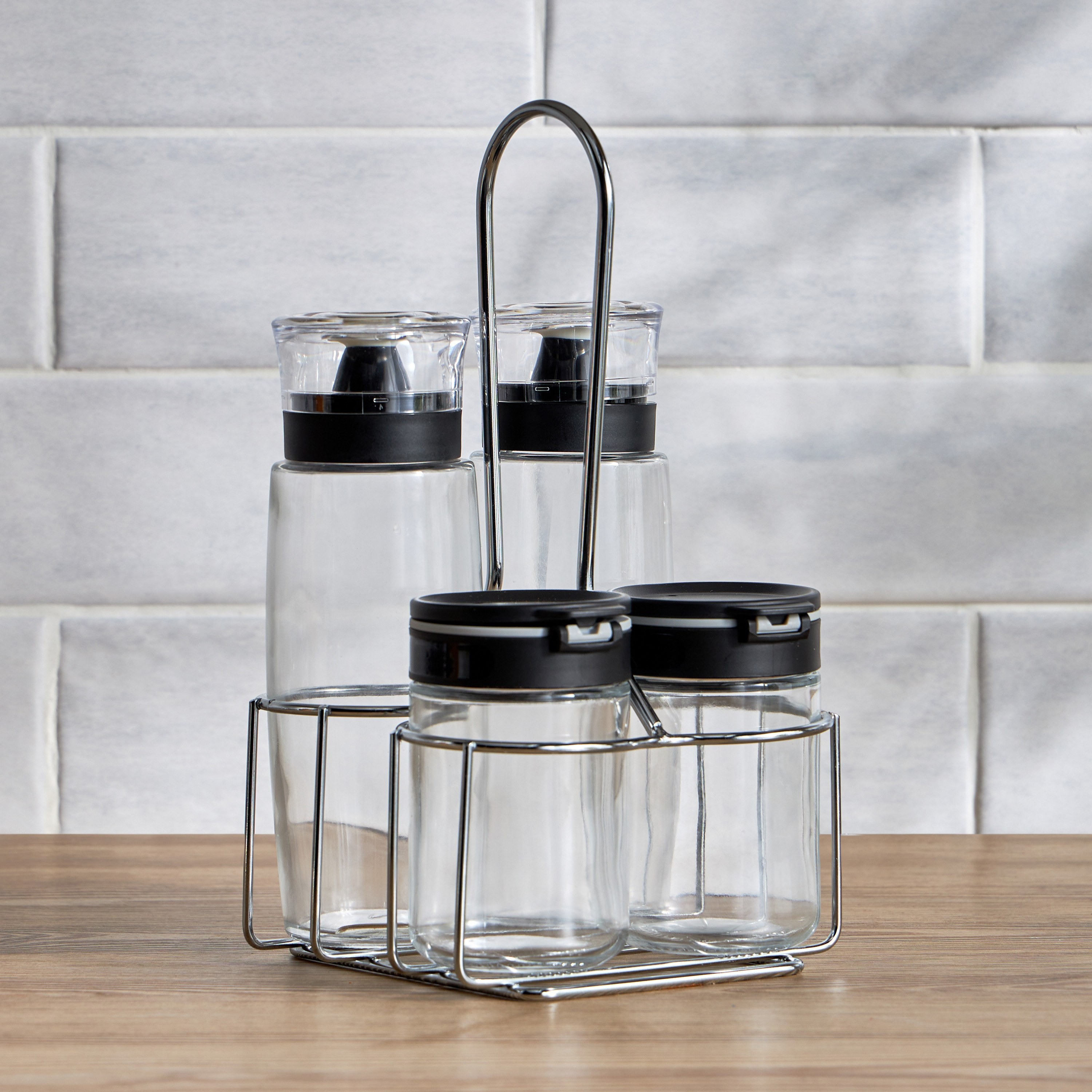 Tasty Salt and Pepper Shaker Set with Rack-household-kitchen-foodstorage-saltandpeppershakers-image-1