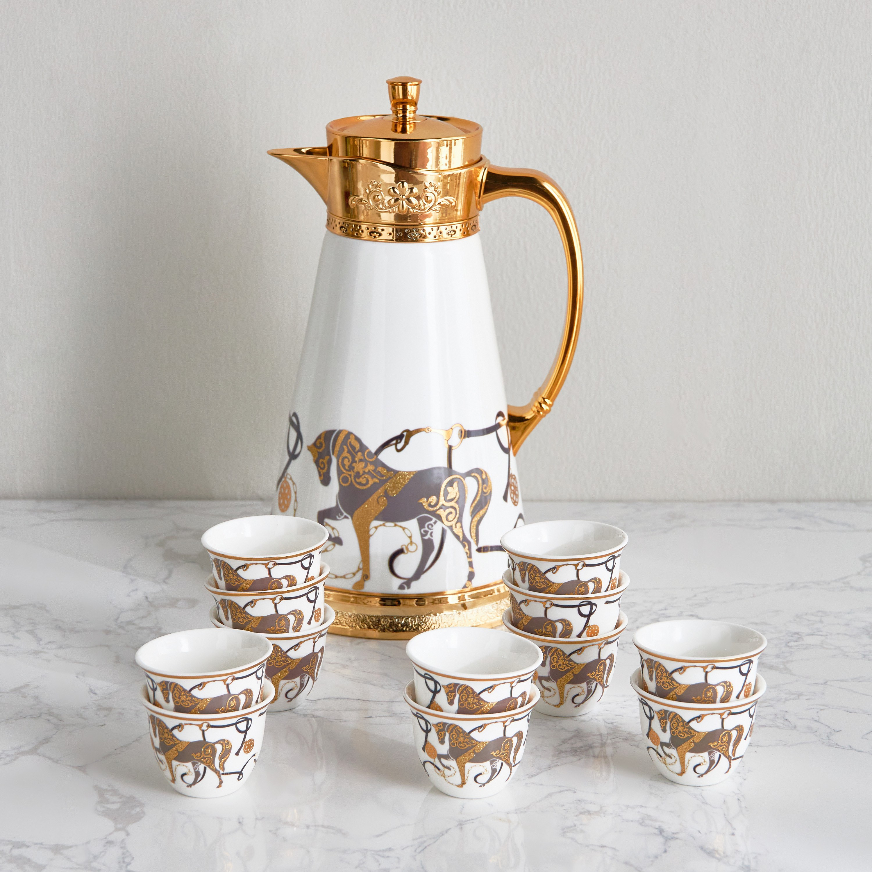 Faris Horse Majilis 13-Piece Porcelain Qahwa Set-household-dining-teaandcoffee-teaandcoffeesets-image-1