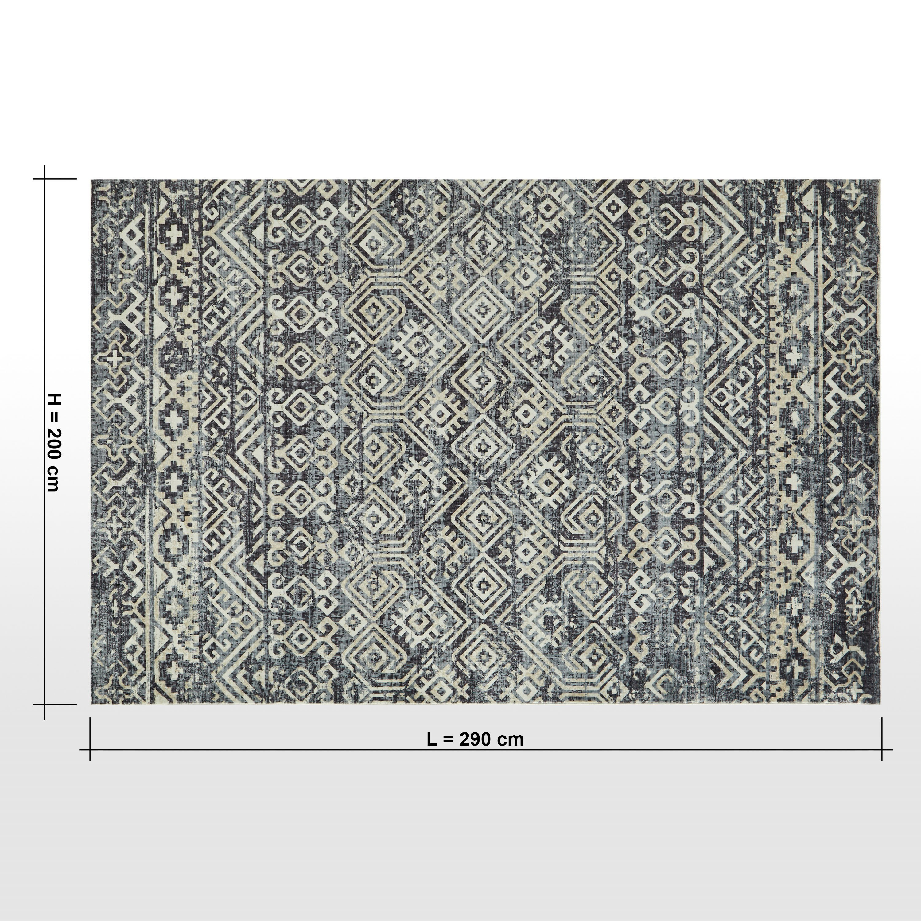 フランフラン:新品　Milly Rug グレー 190x190 cm ジョリー ピクト マット ホワイト×ブラック 670×680