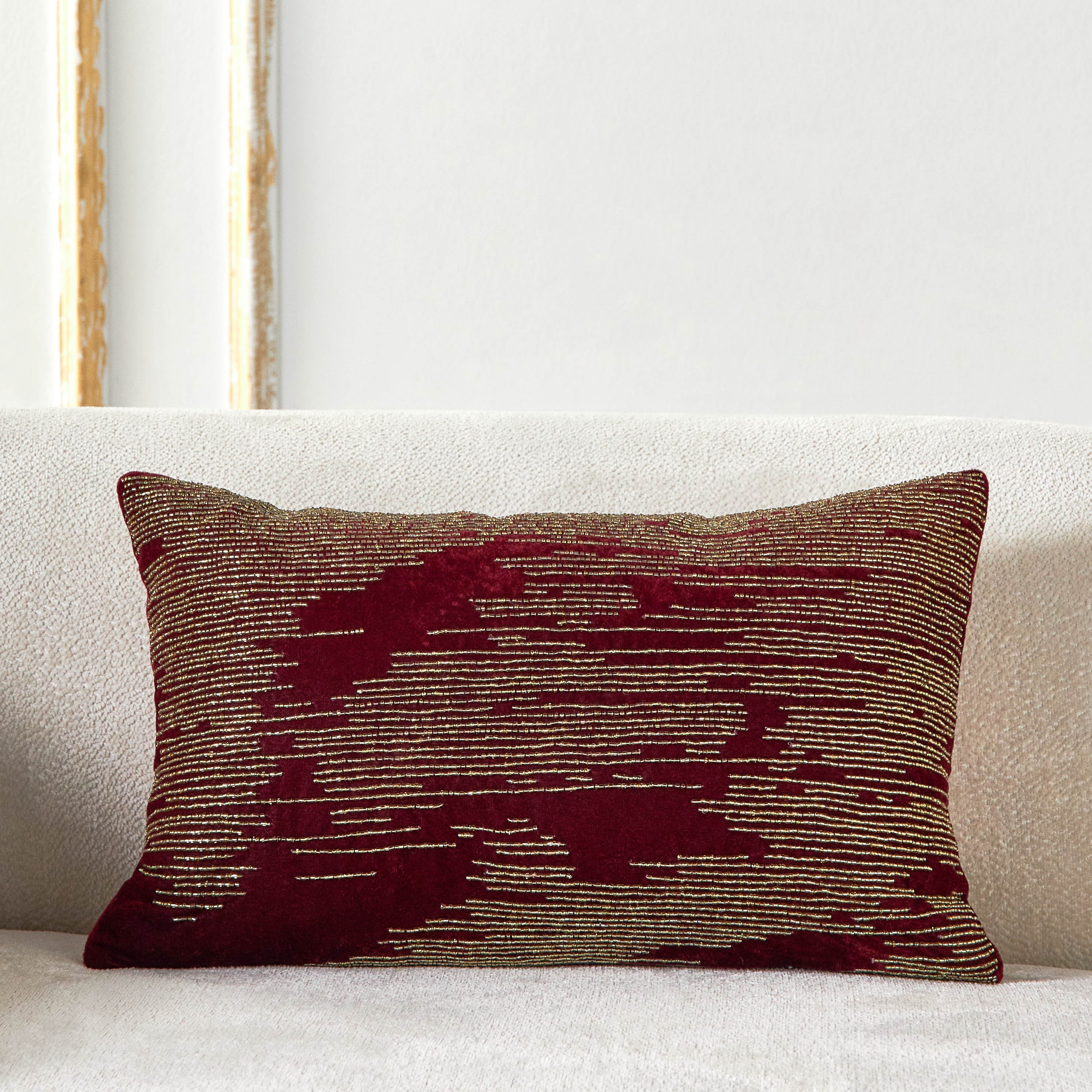 Sama Lexi Beaded Filled Cushion - 30x50 cm-household-cushionsandthrows-filledcushions-decorativecushions-image-1