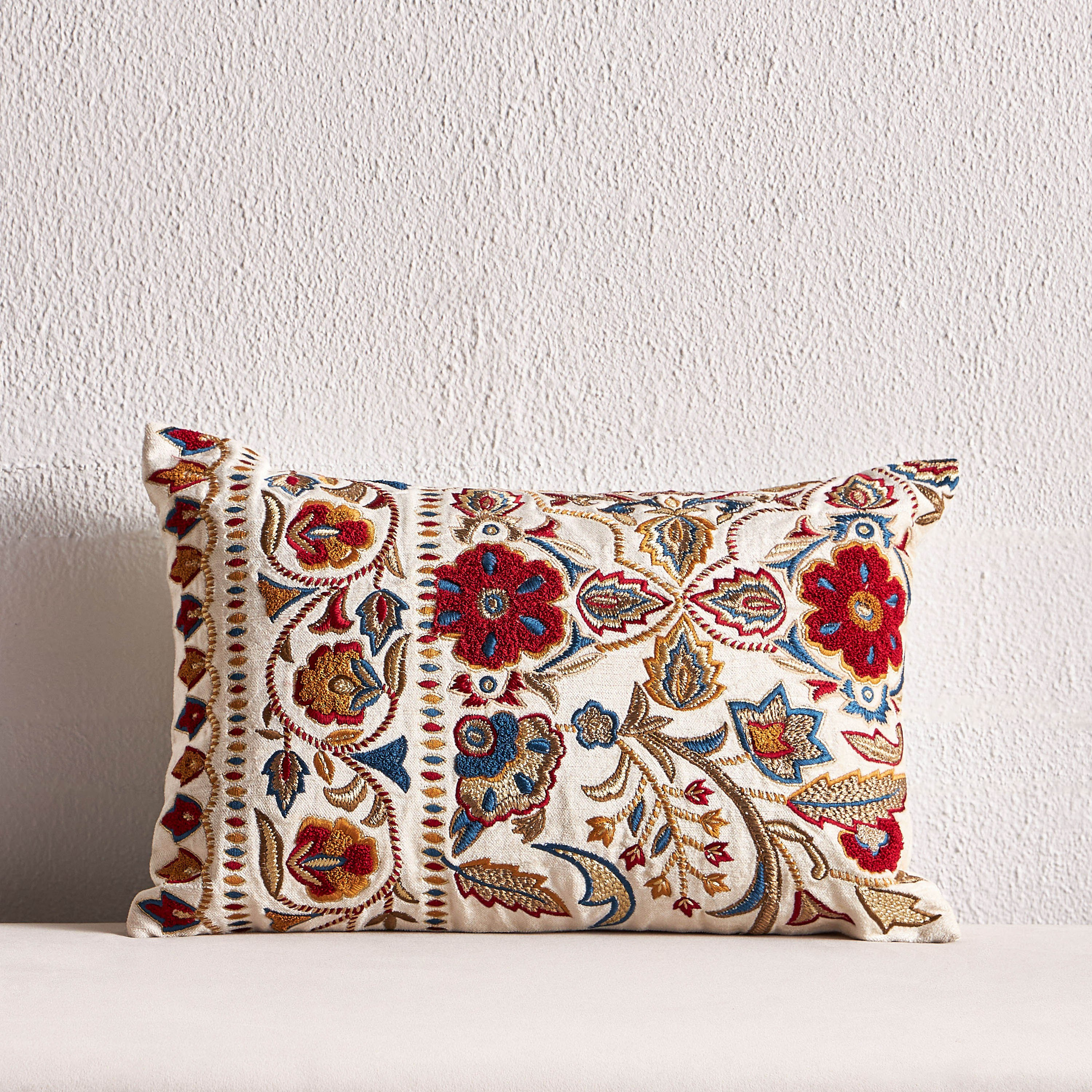 Amara Palampore Embroidered Filled Cushion - 30x50 cm-household-cushionsandthrows-filledcushions-decorativecushions-image-1