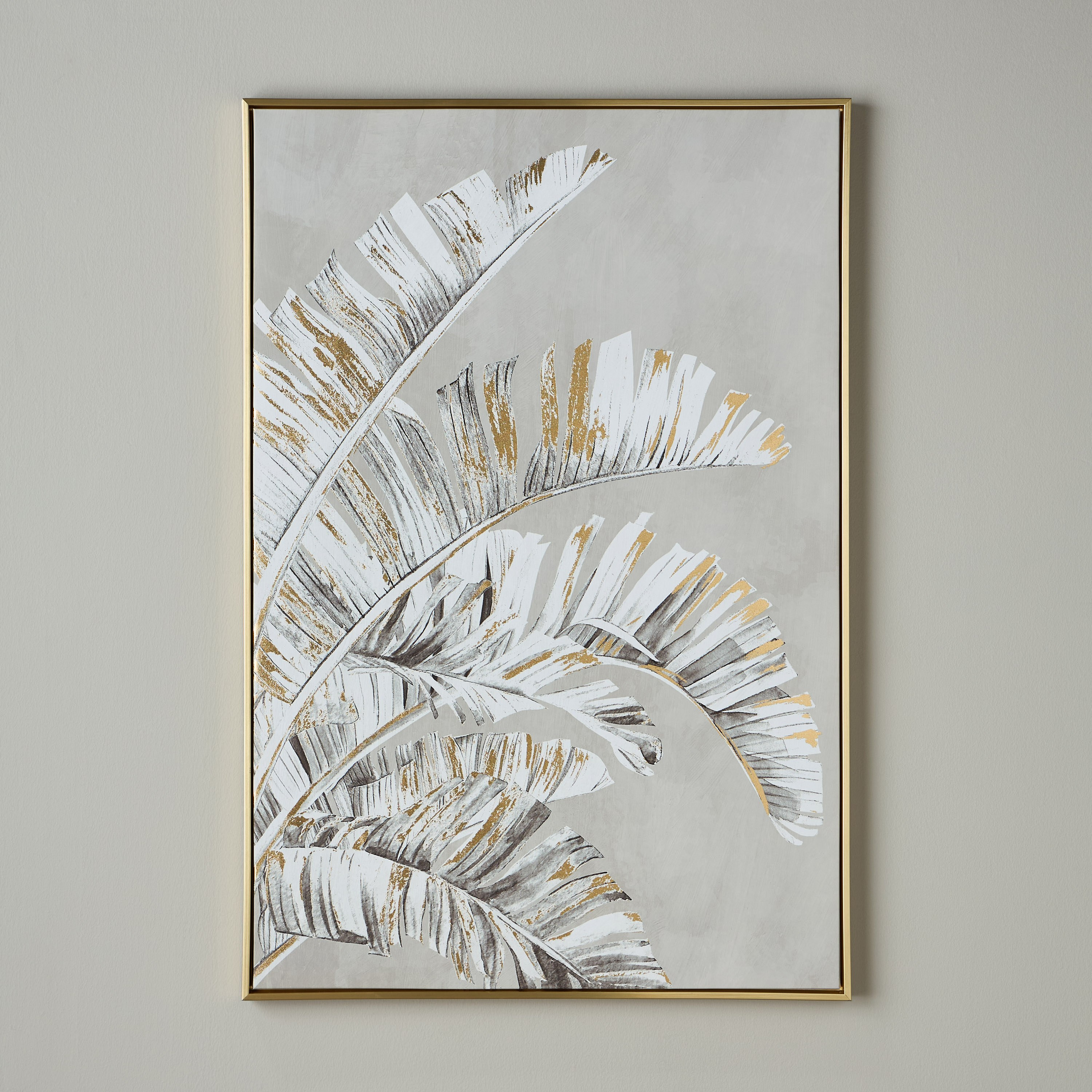 Gold Leaves Framed Canvas Wall Art - 83x123 cm-household-walldecorandmirrors-wallart-image-1