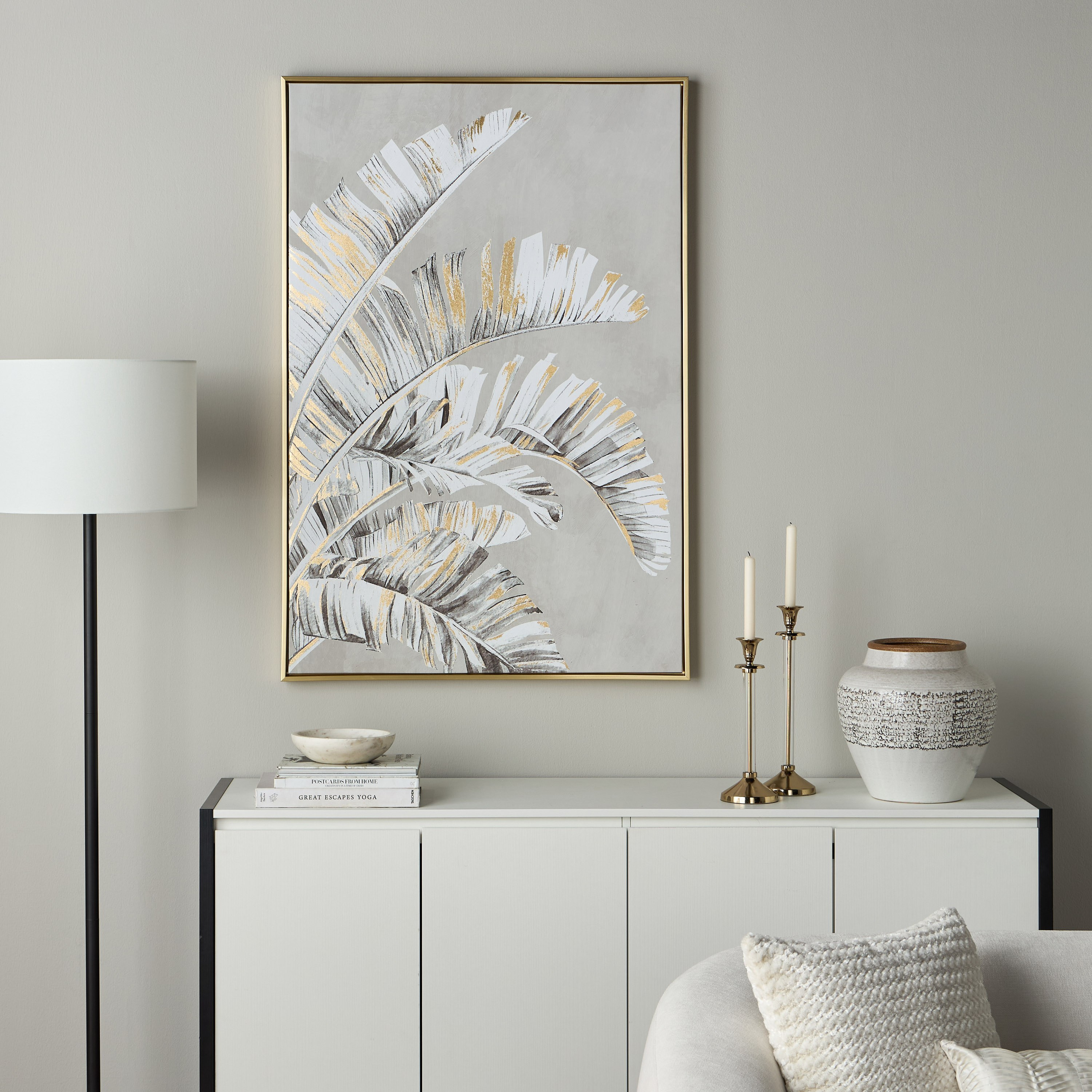 Gold Leaves Framed Canvas Wall Art - 83x123 cm-household-walldecorandmirrors-wallart-image-4