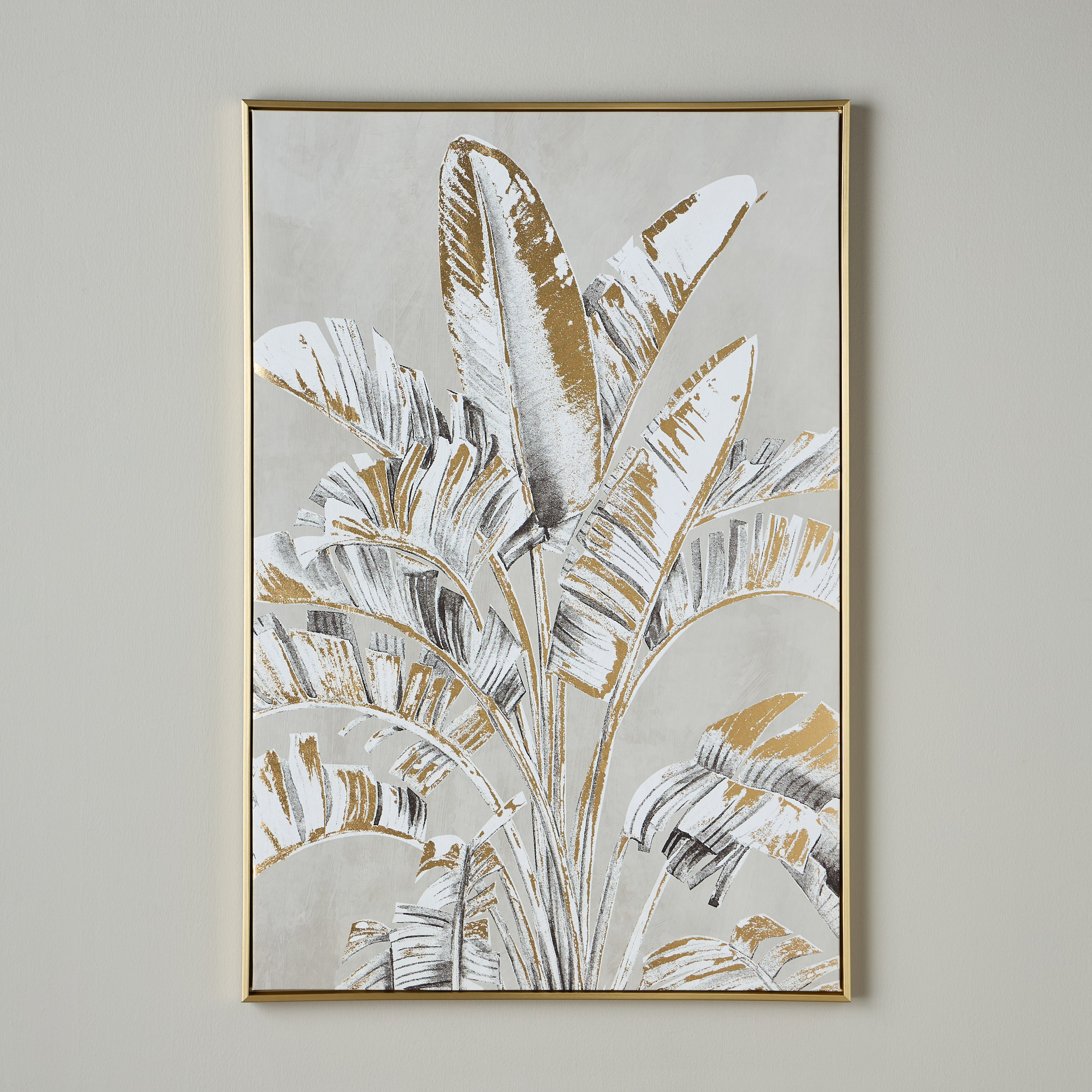 زينة حائط كانفاس مؤطرة بتصميم أوراق شجر ذهبية - 83x123 سم-household-walldecorandmirrors-wallart-image-1