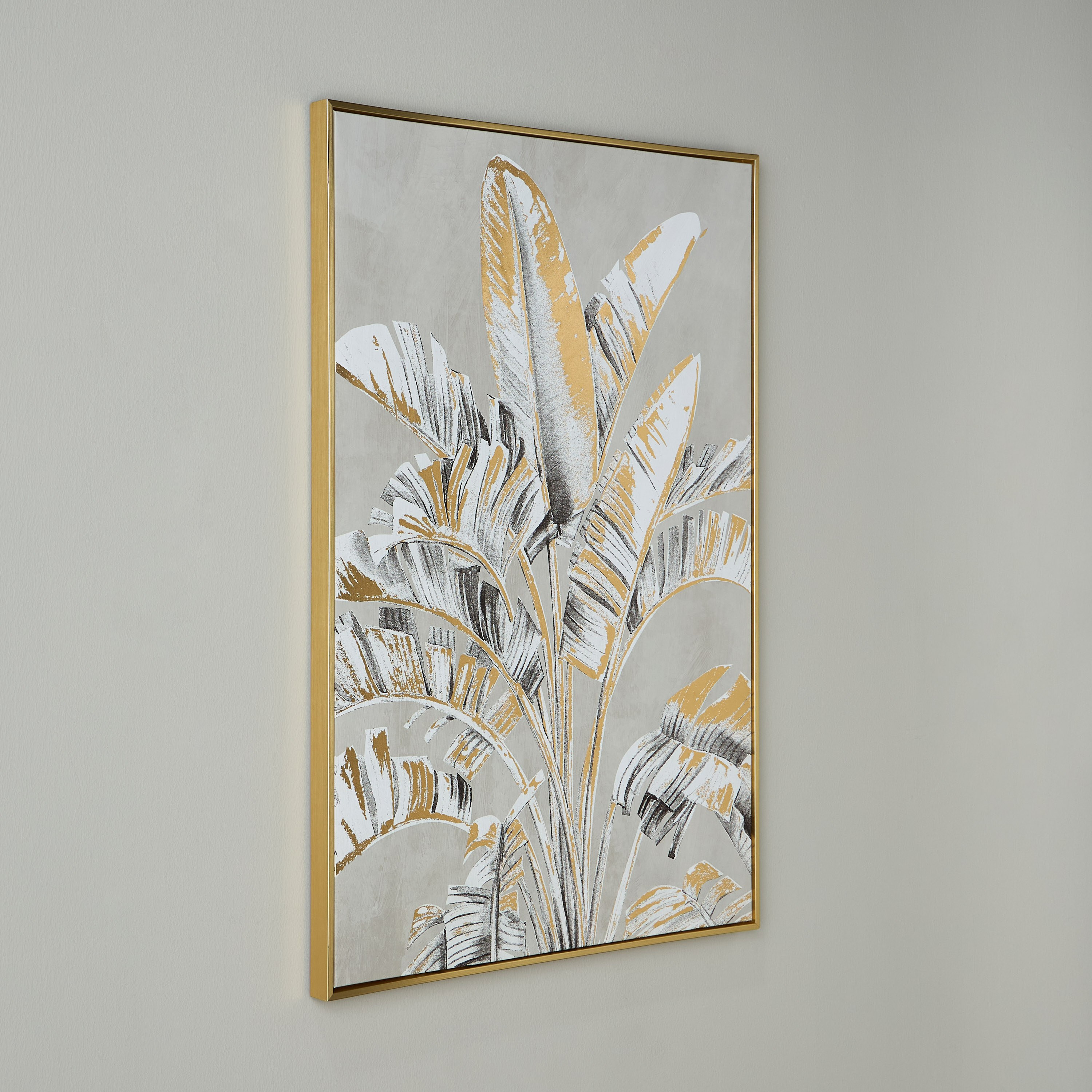 زينة حائط كانفاس مؤطرة بتصميم أوراق شجر ذهبية - 83x123 سم-household-walldecorandmirrors-wallart-image-2