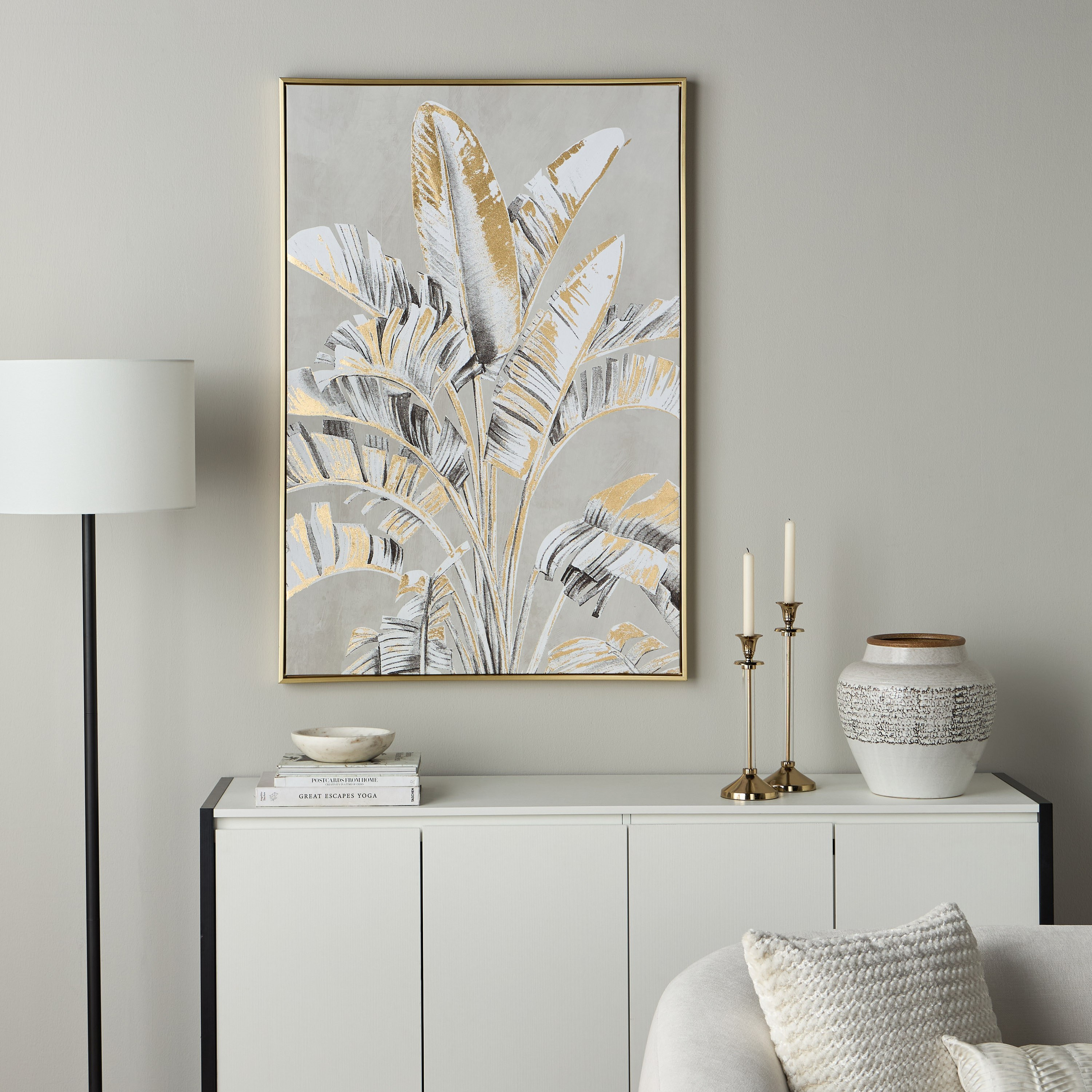زينة حائط كانفاس مؤطرة بتصميم أوراق شجر ذهبية - 83x123 سم-household-walldecorandmirrors-wallart-image-4