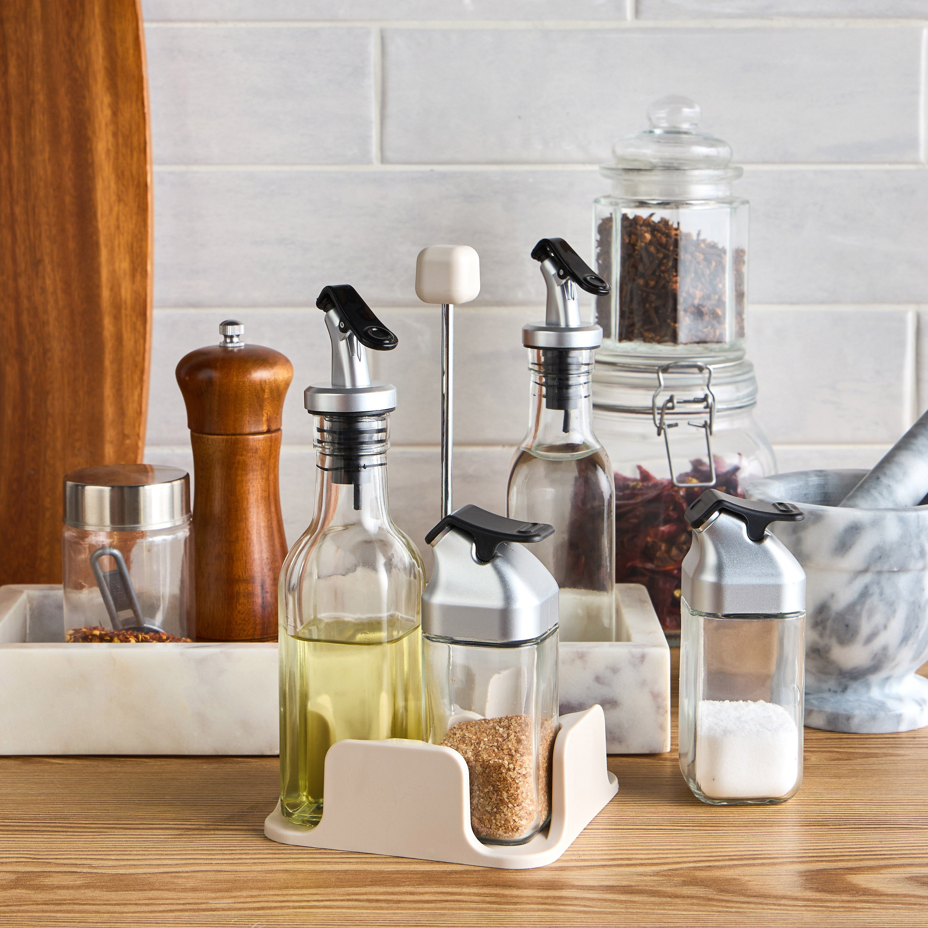 مجموعة تتبيل السلطة 4 قطع مع رف - دانييل-household-kitchen-foodstorage-oilandvinegar-image-3
