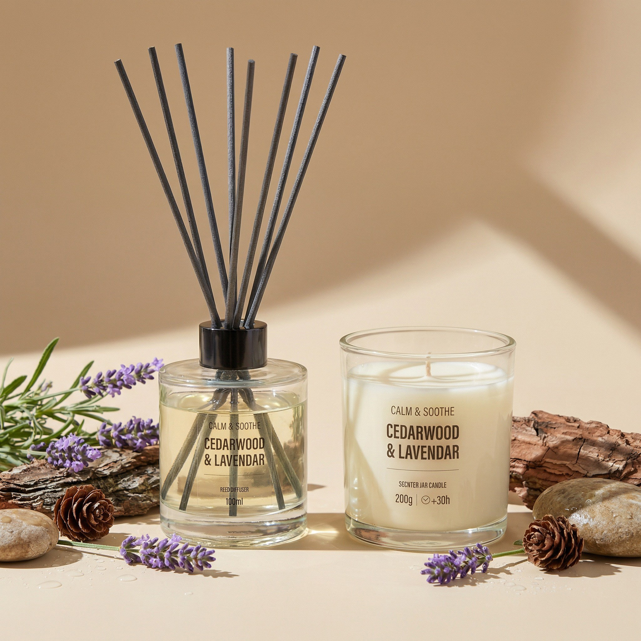 Wellness Lavender Cedarwood Scented Jar Candle and Reed Diffuser Gift Set-household-homefragrance-candles-image-1