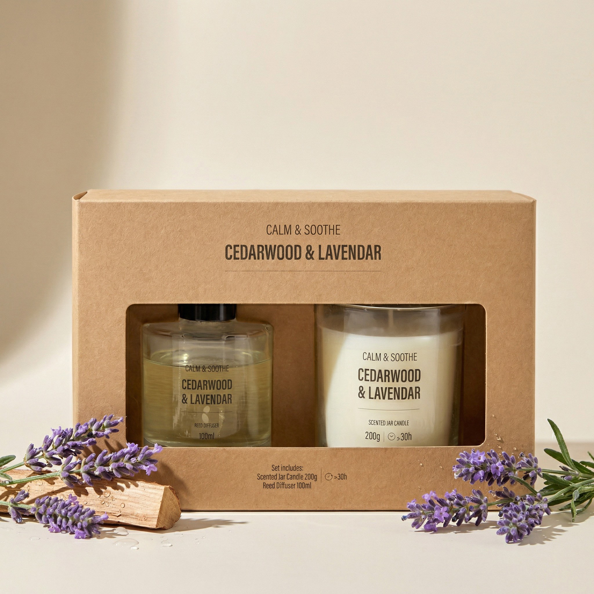 Wellness Lavender Cedarwood Scented Jar Candle and Reed Diffuser Gift Set-household-homefragrance-candles-image-3