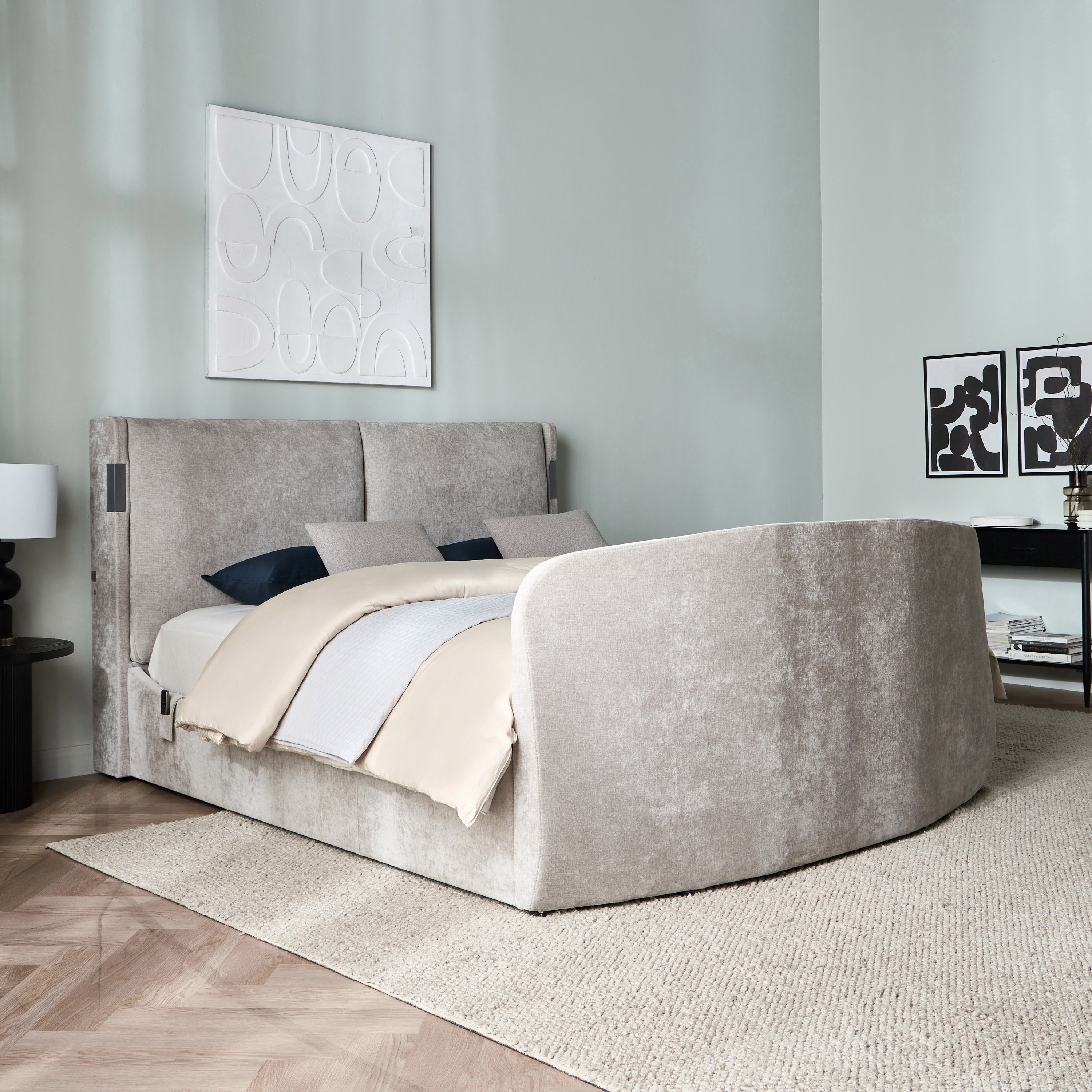 Titan Smart King Bed with In-Built Speakers and TV Stand - 180x200 cm