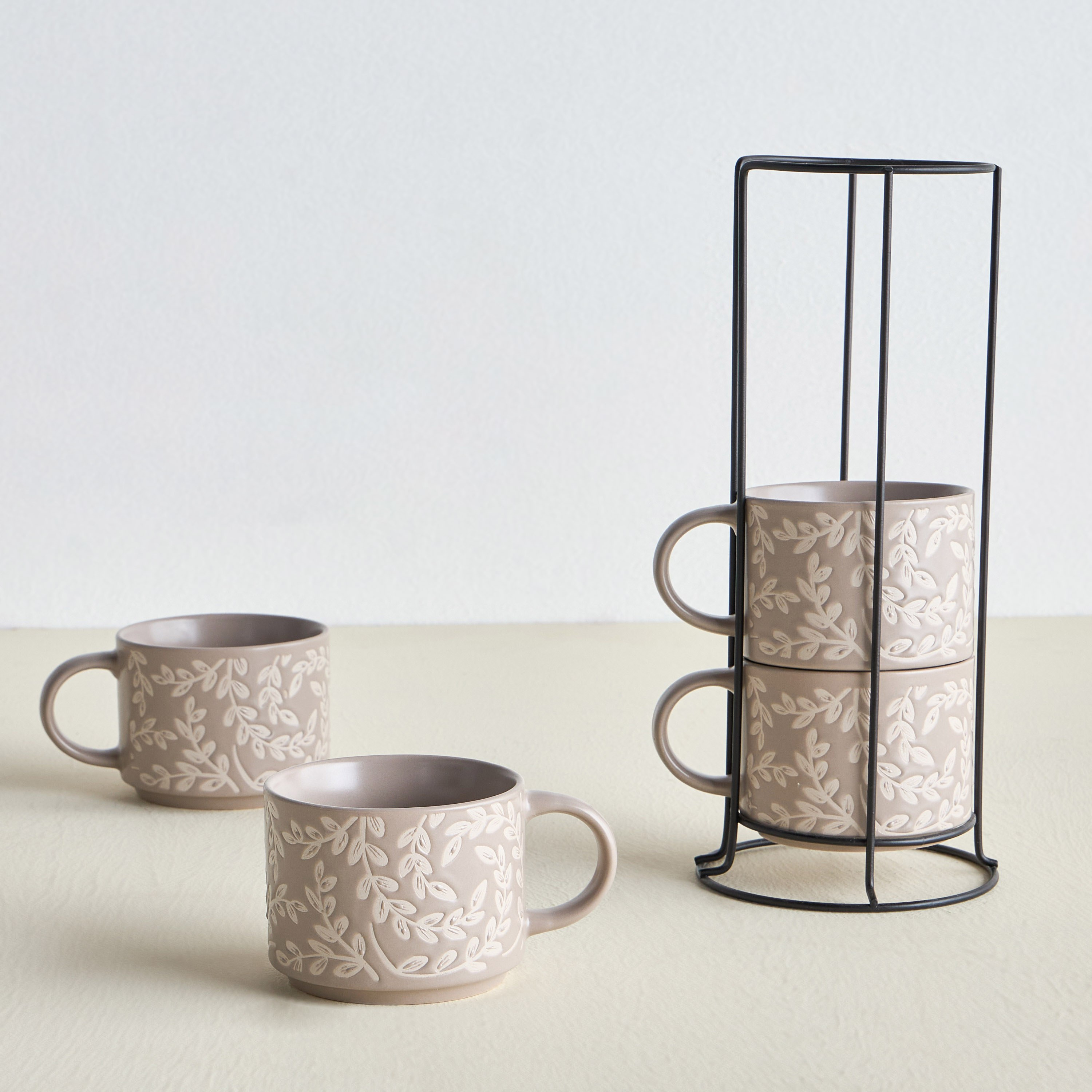 Tessa 4-Piece Ceramic Mug Set with Stand - 320 ml-household-dining-teaandcoffee-teaandcoffeesets-image-2