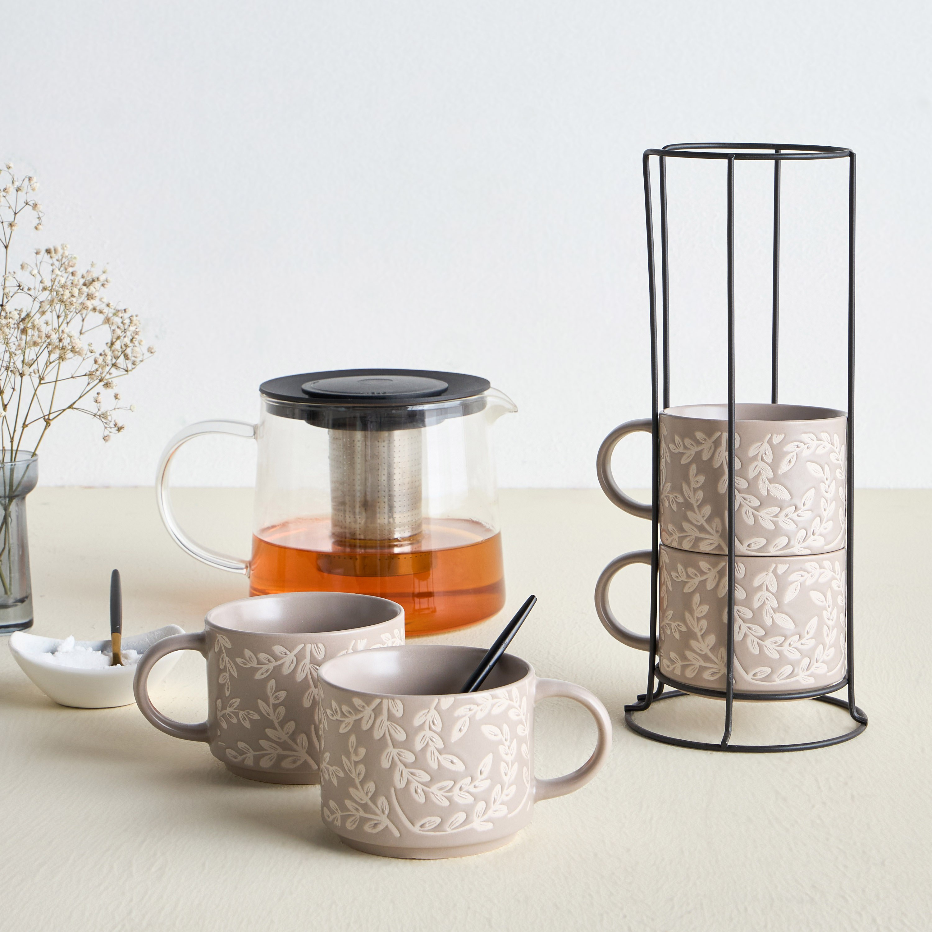 Tessa 4-Piece Ceramic Mug Set with Stand - 320 ml-household-dining-teaandcoffee-teaandcoffeesets-image-4
