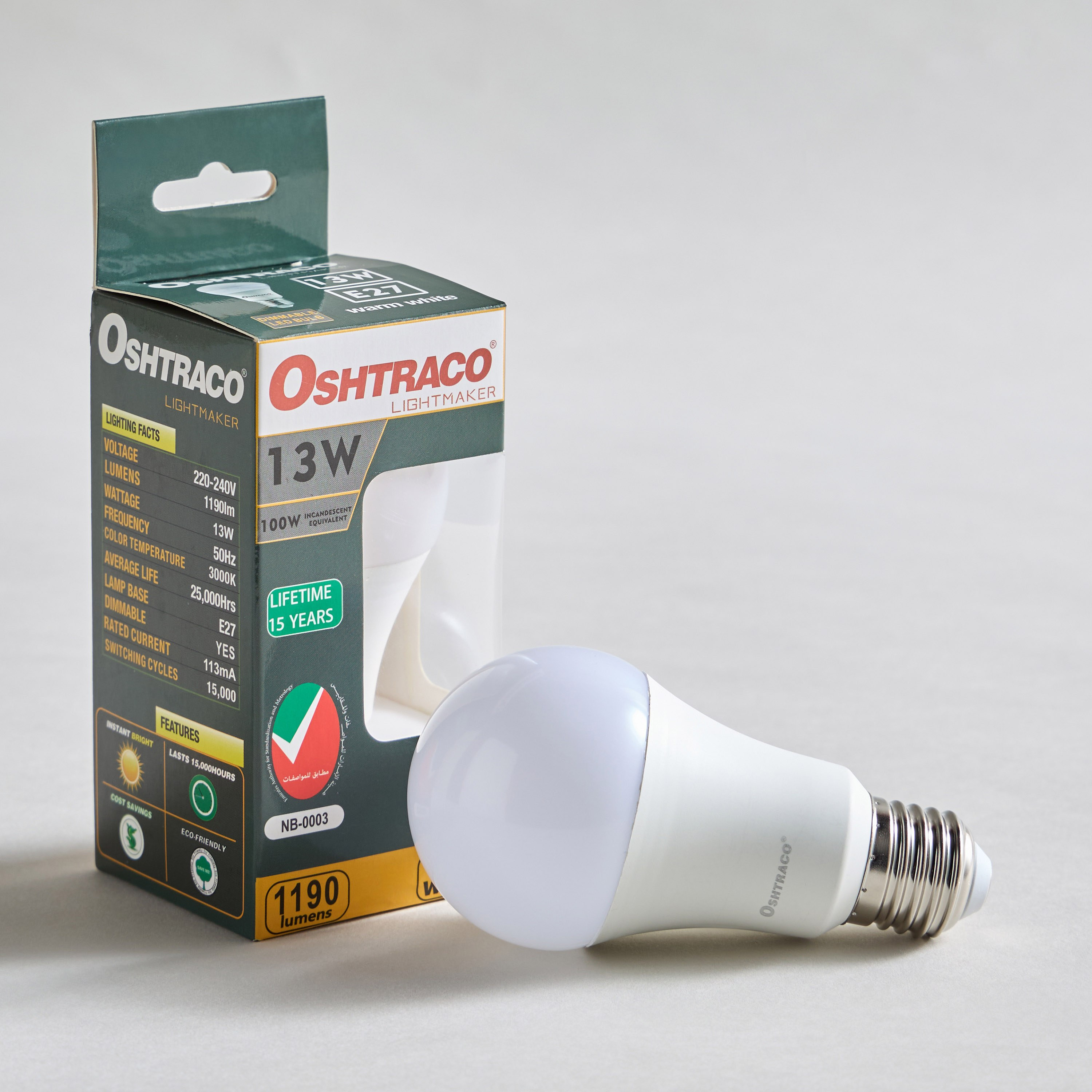 Oshtraco A60 Dimmable Bulb - 13 W E27 1190 Lumen Warm White-household-lighting-bulbsandbatteries-bulbs-image-1