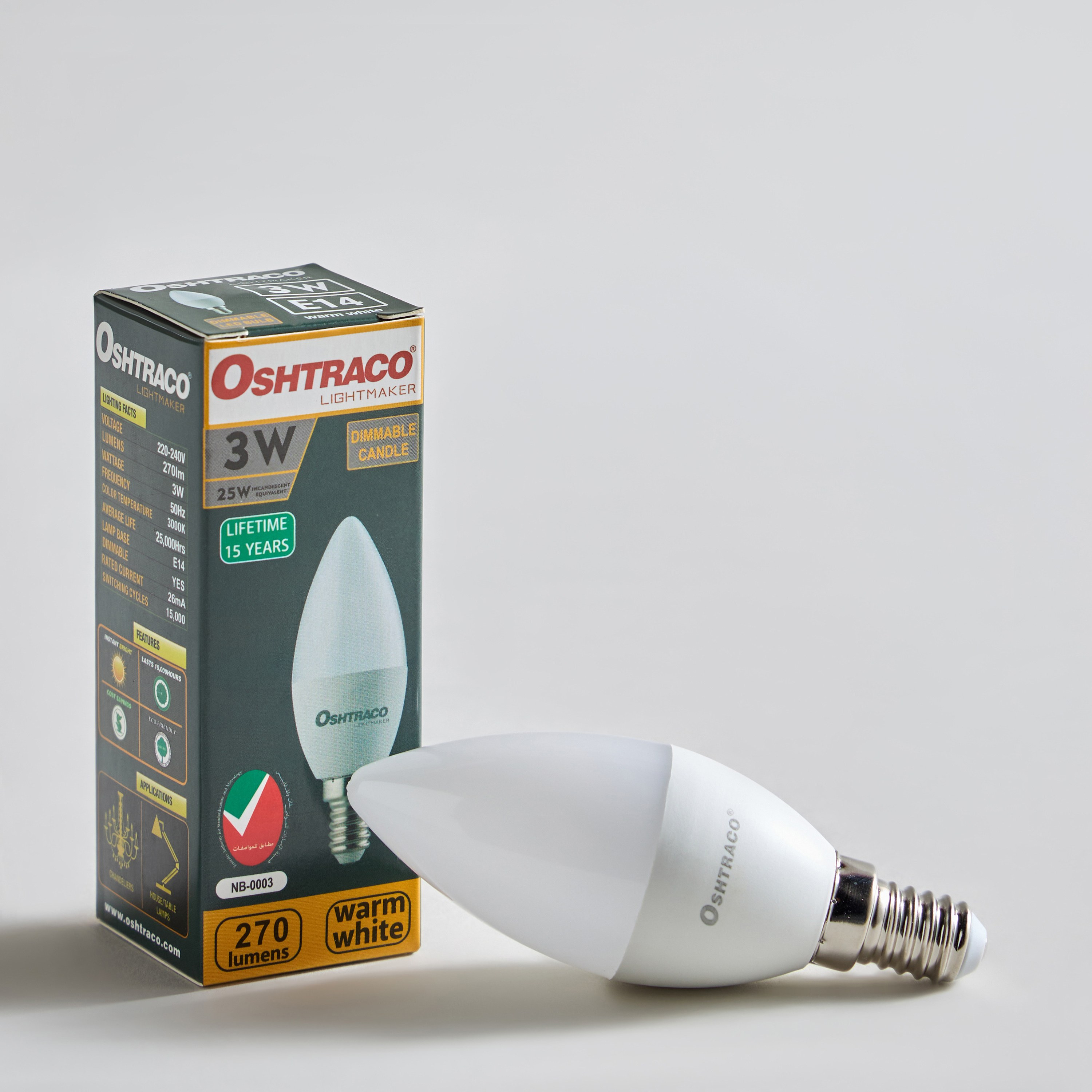 Oshtraco Dimmable Candle Bulb - 3 W 270 Lumen Warm White-household-lighting-bulbsandbatteries-bulbs-image-1