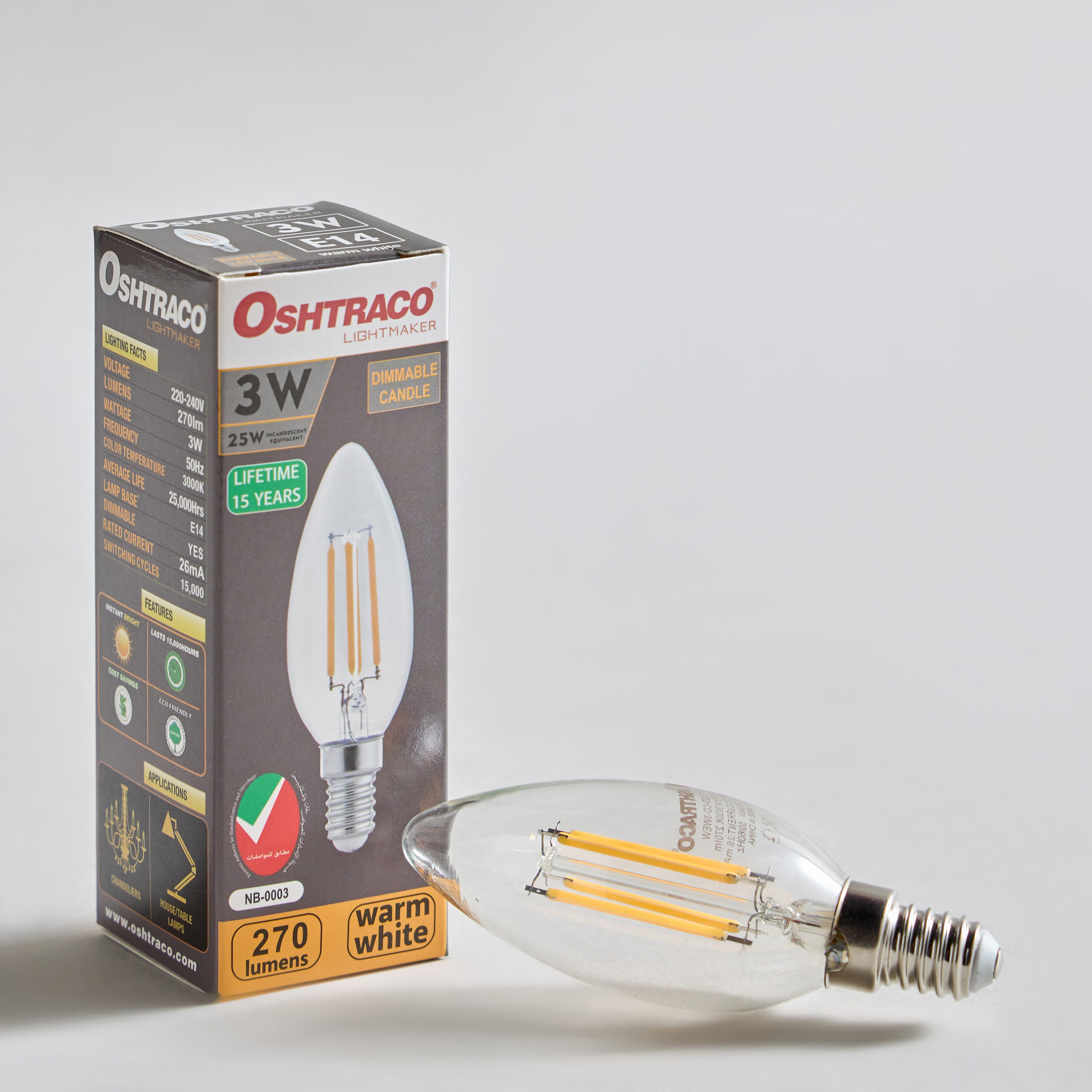 Oshtraco Dimmable LED Candle Bulb - 3 W E14 270 Lumen Warm White-household-lighting-bulbsandbatteries-bulbs-image-1