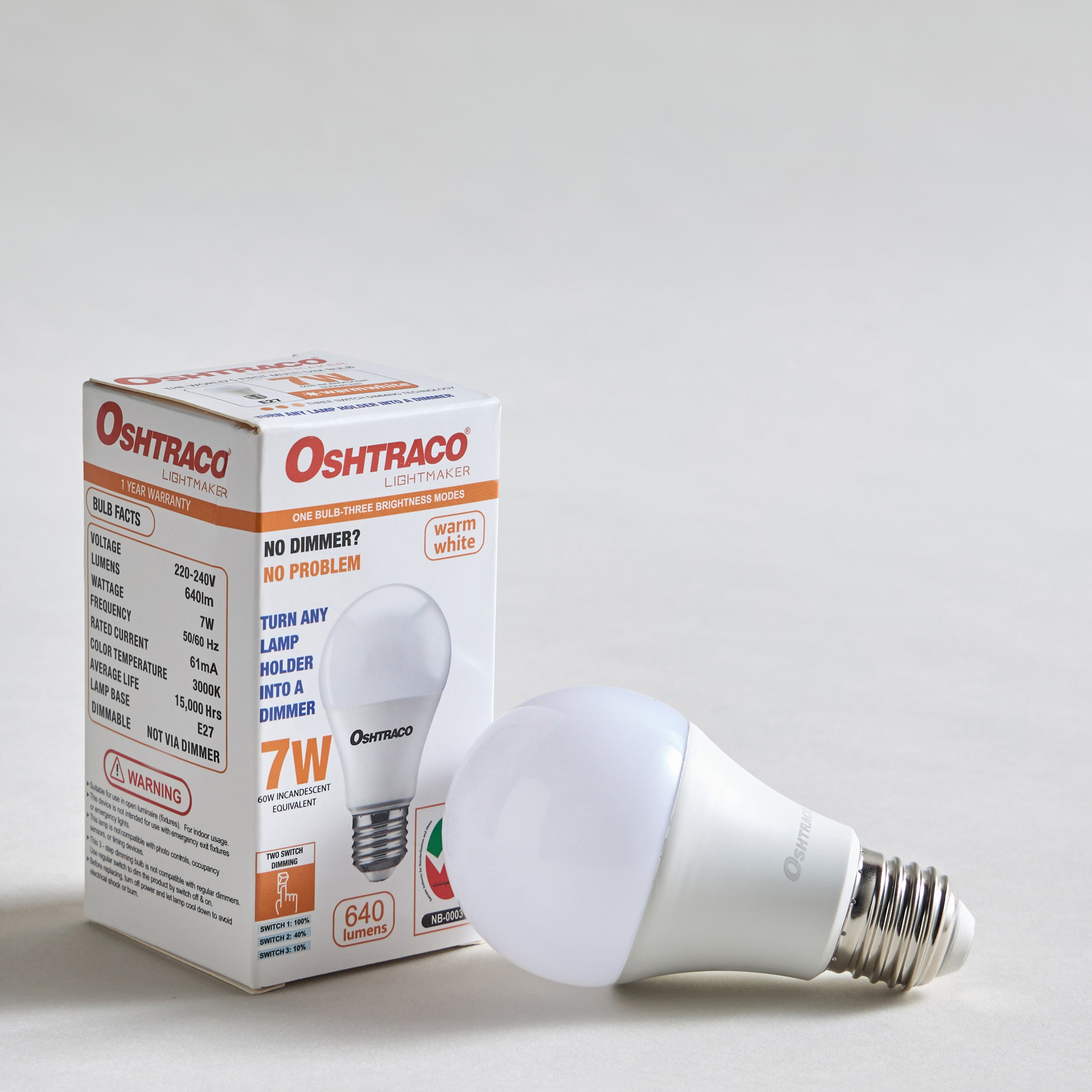 Oshtraco A60 LED Dimmable Bulb - 7 W E27 640 Lumen Warm White-household-lighting-bulbsandbatteries-bulbs-image-1