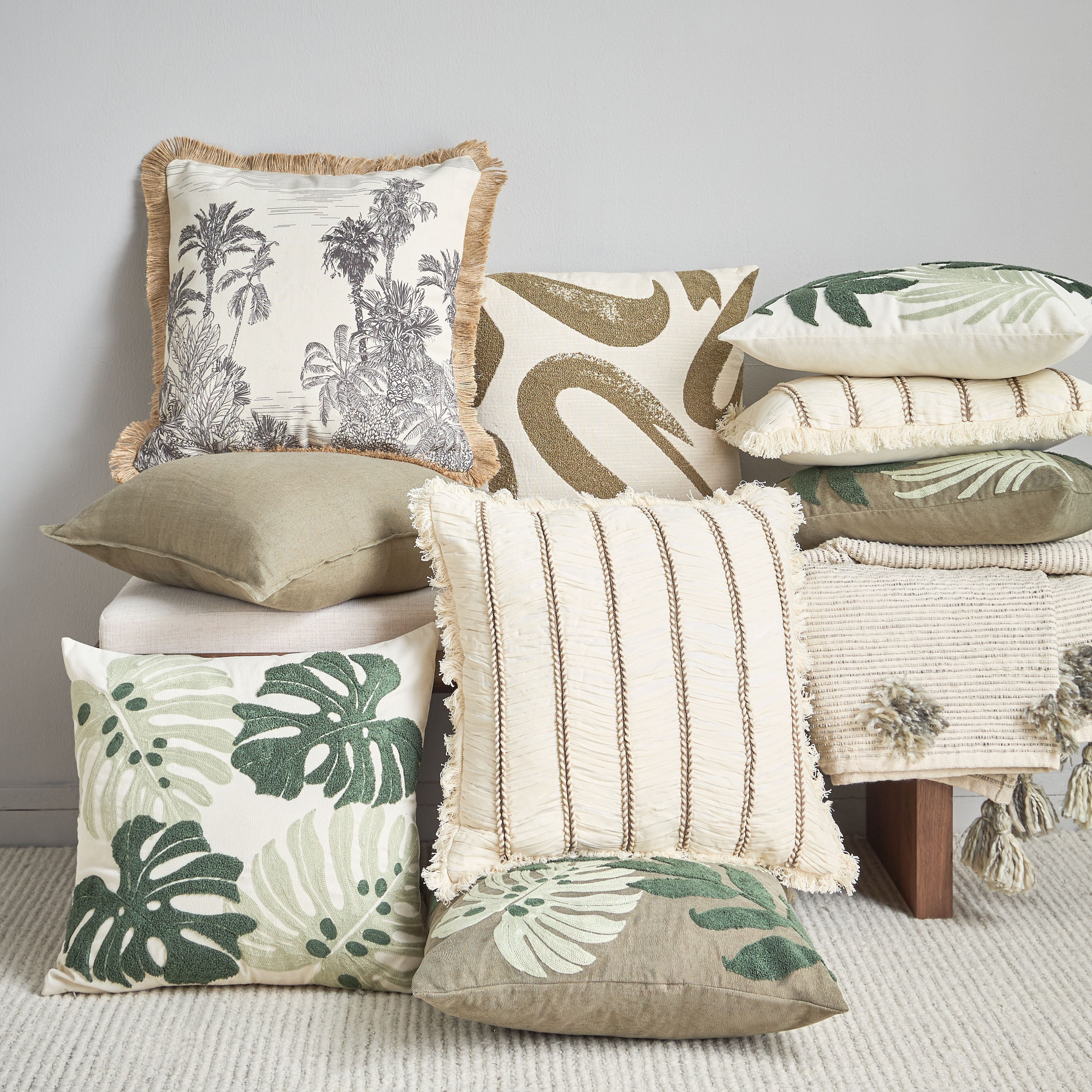 Iris Leaves Embroidered Cushion Cover - 50x50 cm-household-cushionsandthrows-cushioncovers-image-4