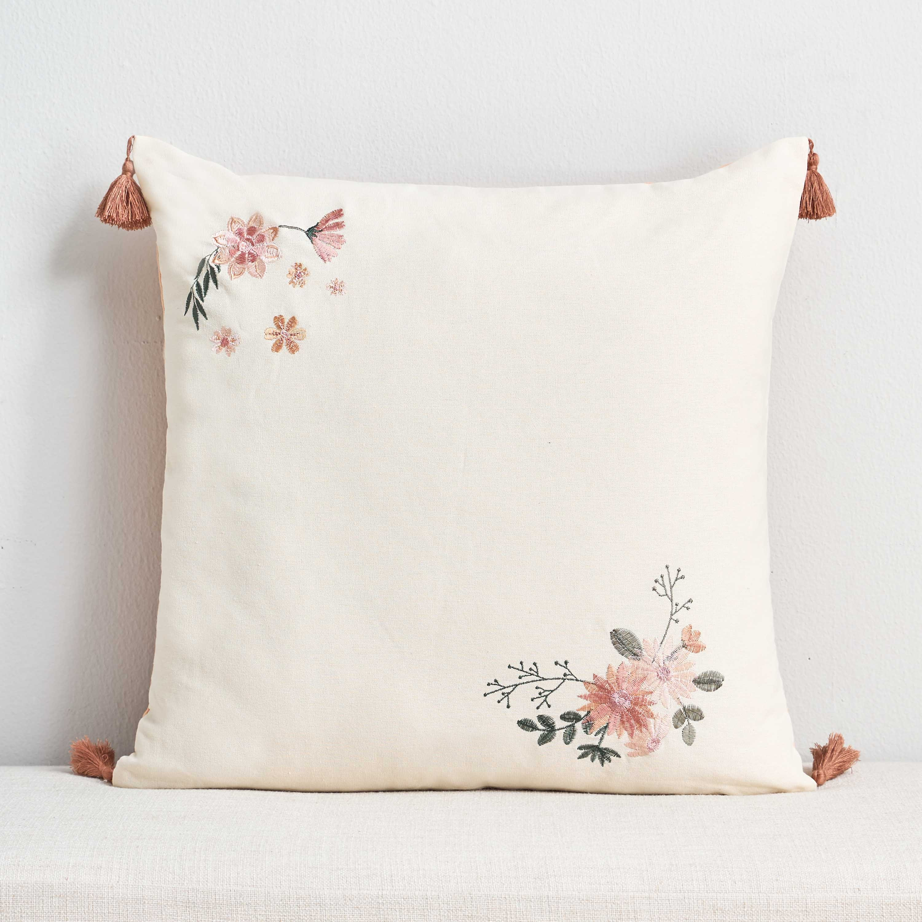 Flora Embroidered Cushion Cover - 50x50 cm-household-cushionsandthrows-cushioncovers-image-1