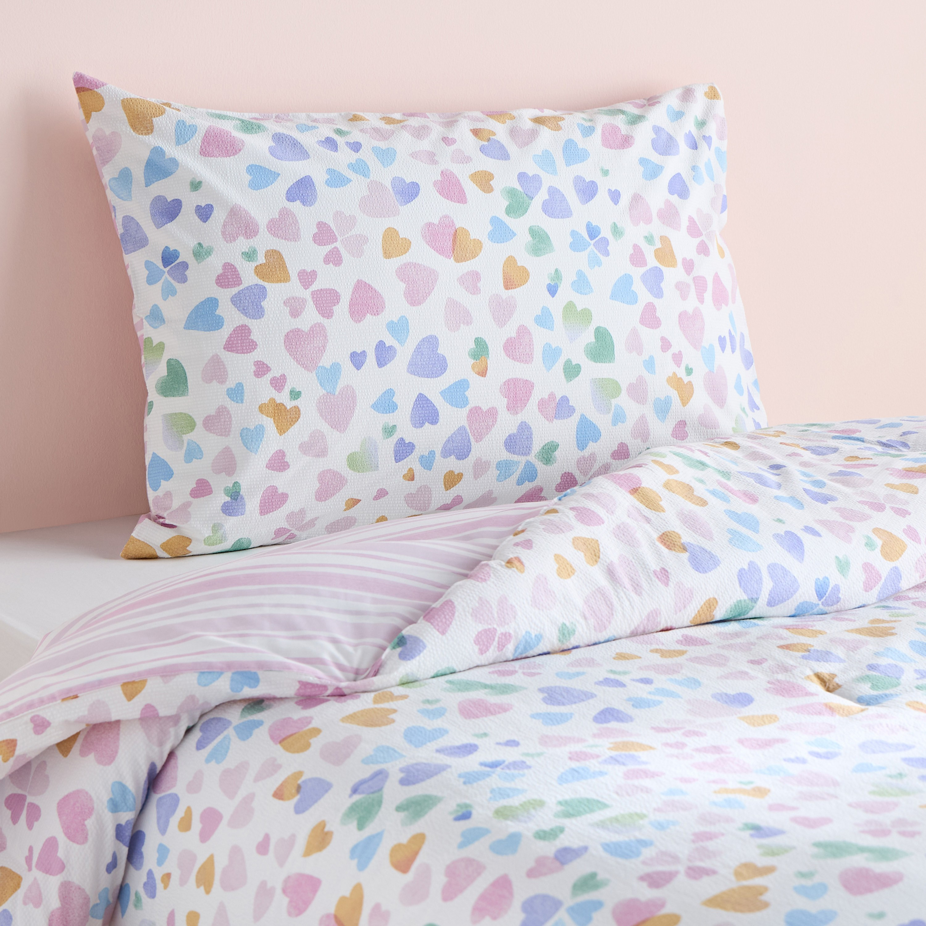 Doreen Hearts Cotton Reversible 144 Thread Count 2-Piece Single Comforter Set - 135x220 cm