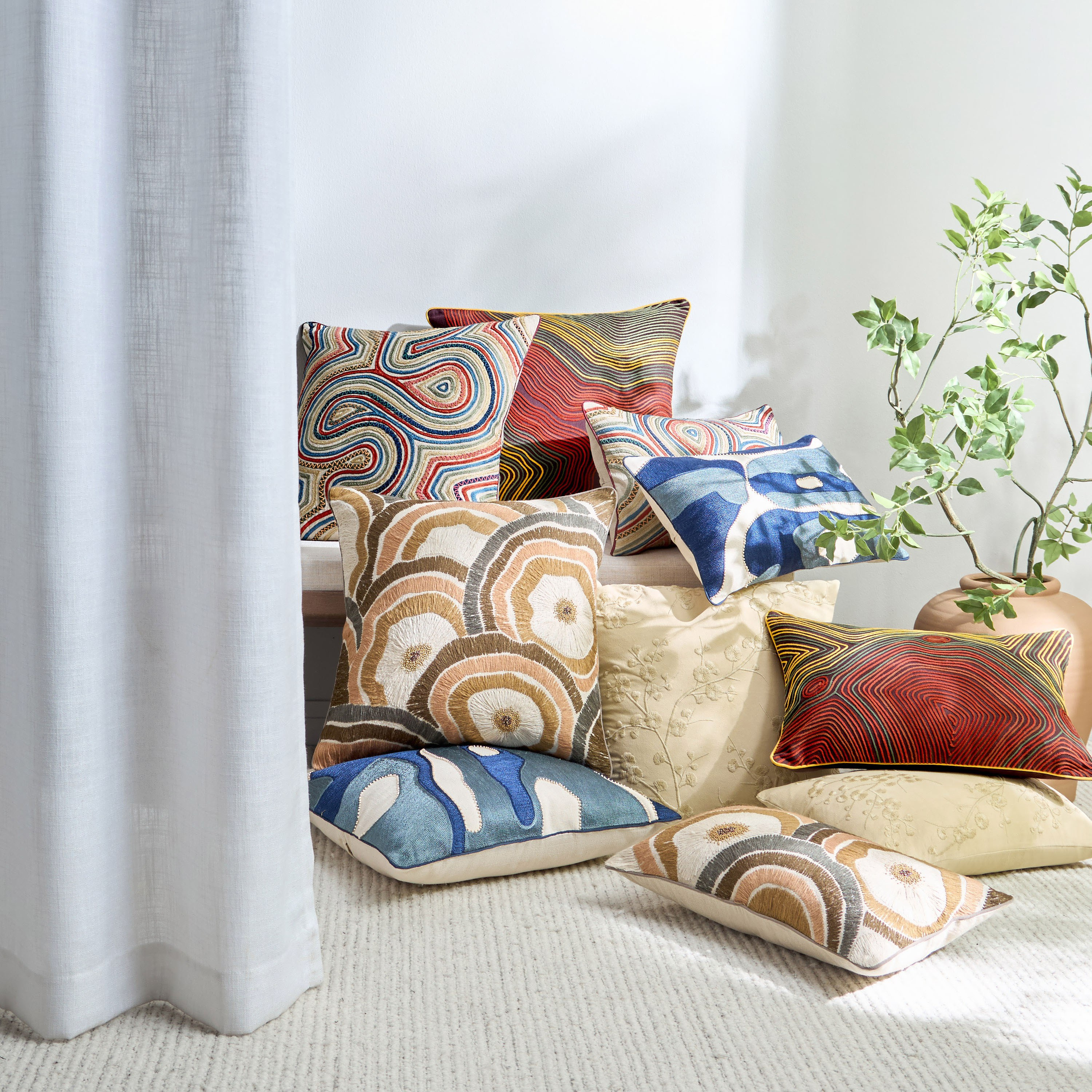 Corfu Embroidered Filled Cushion - 30x50 cm-household-cushionsandthrows-filledcushions-decorativecushions-image-4