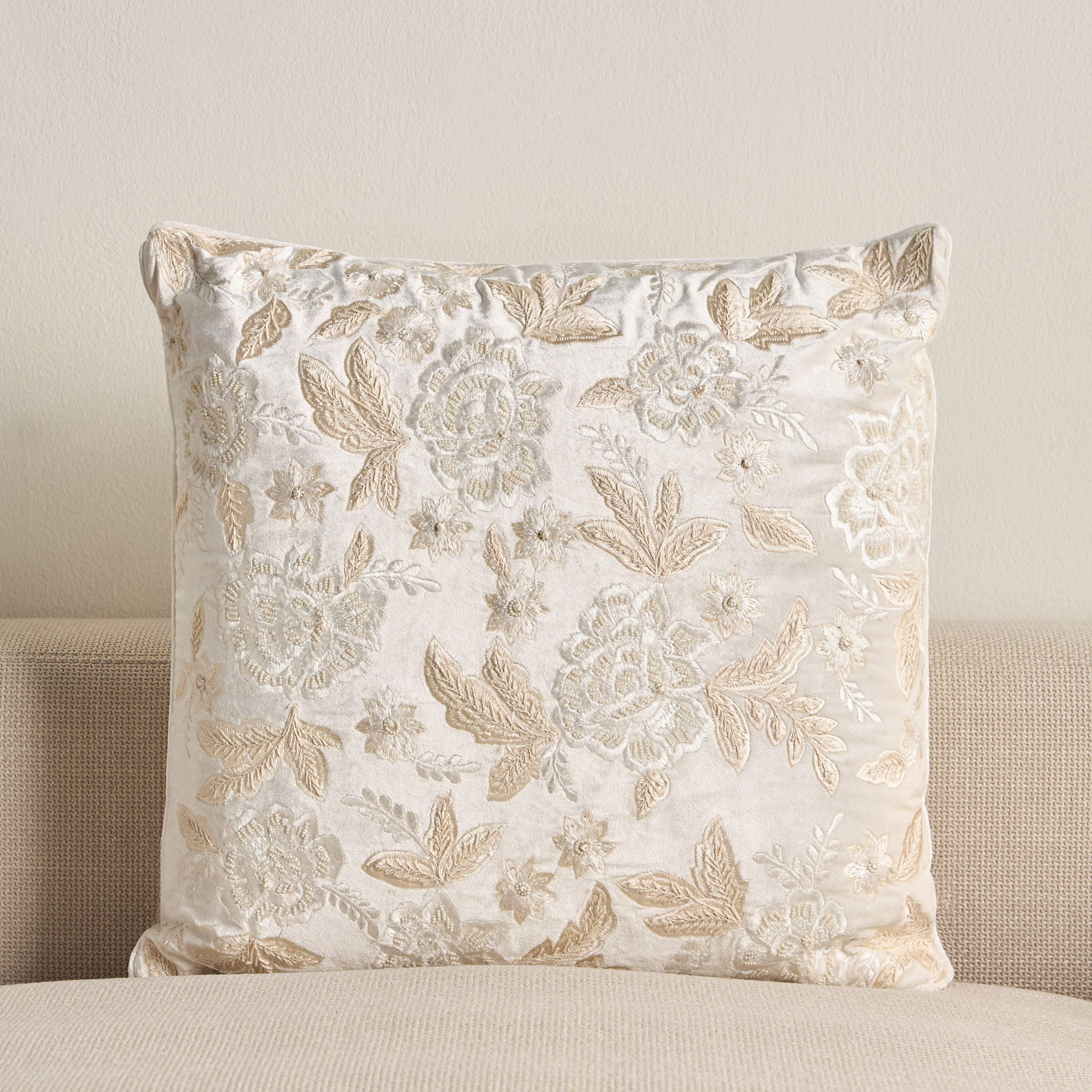 Jeena Floral Embroidered Filled Cushion - 50x50 cm-household-cushionsandthrows-filledcushions-decorativecushions-image-1