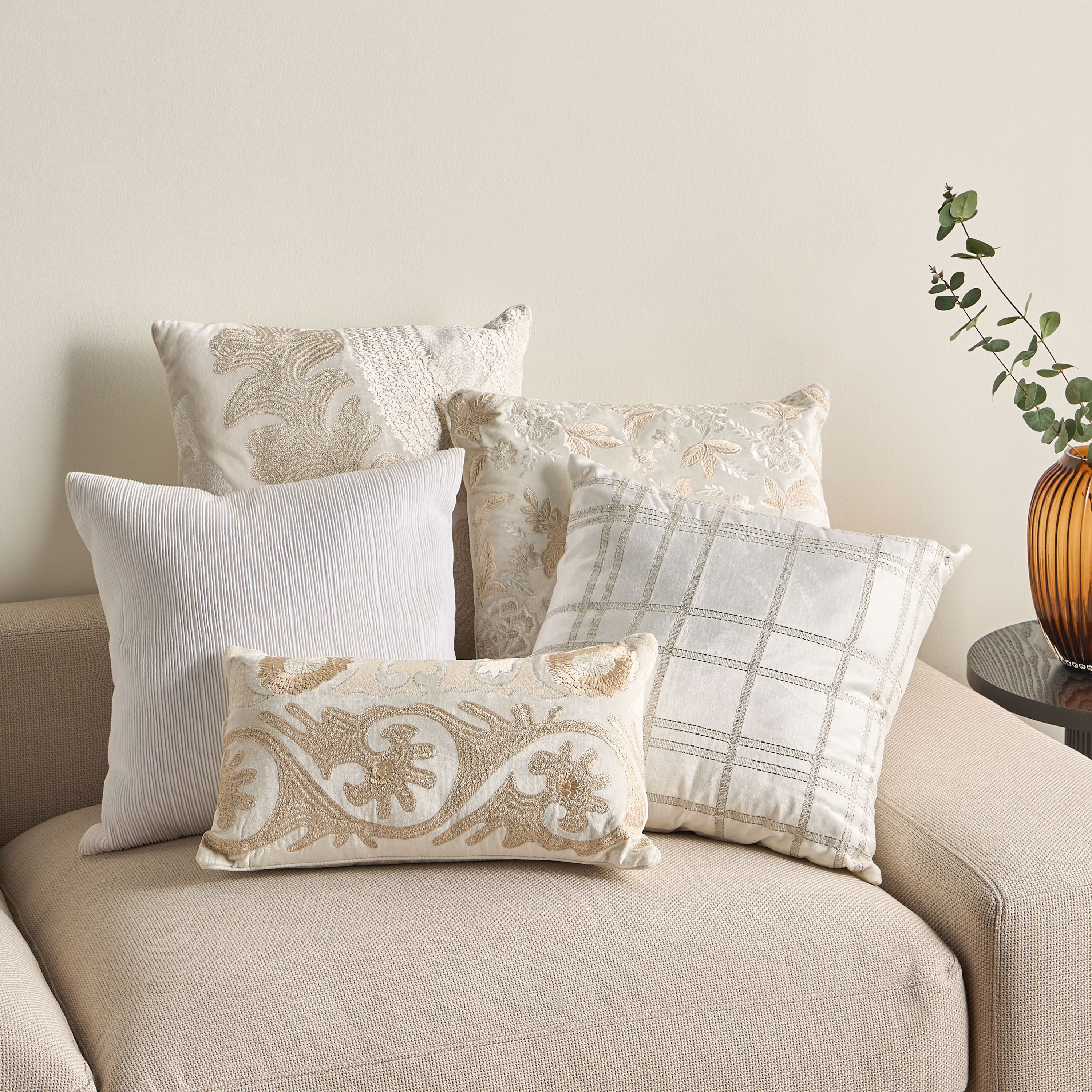 Jeena Floral Embroidered Filled Cushion - 50x50 cm-household-cushionsandthrows-filledcushions-decorativecushions-image-4