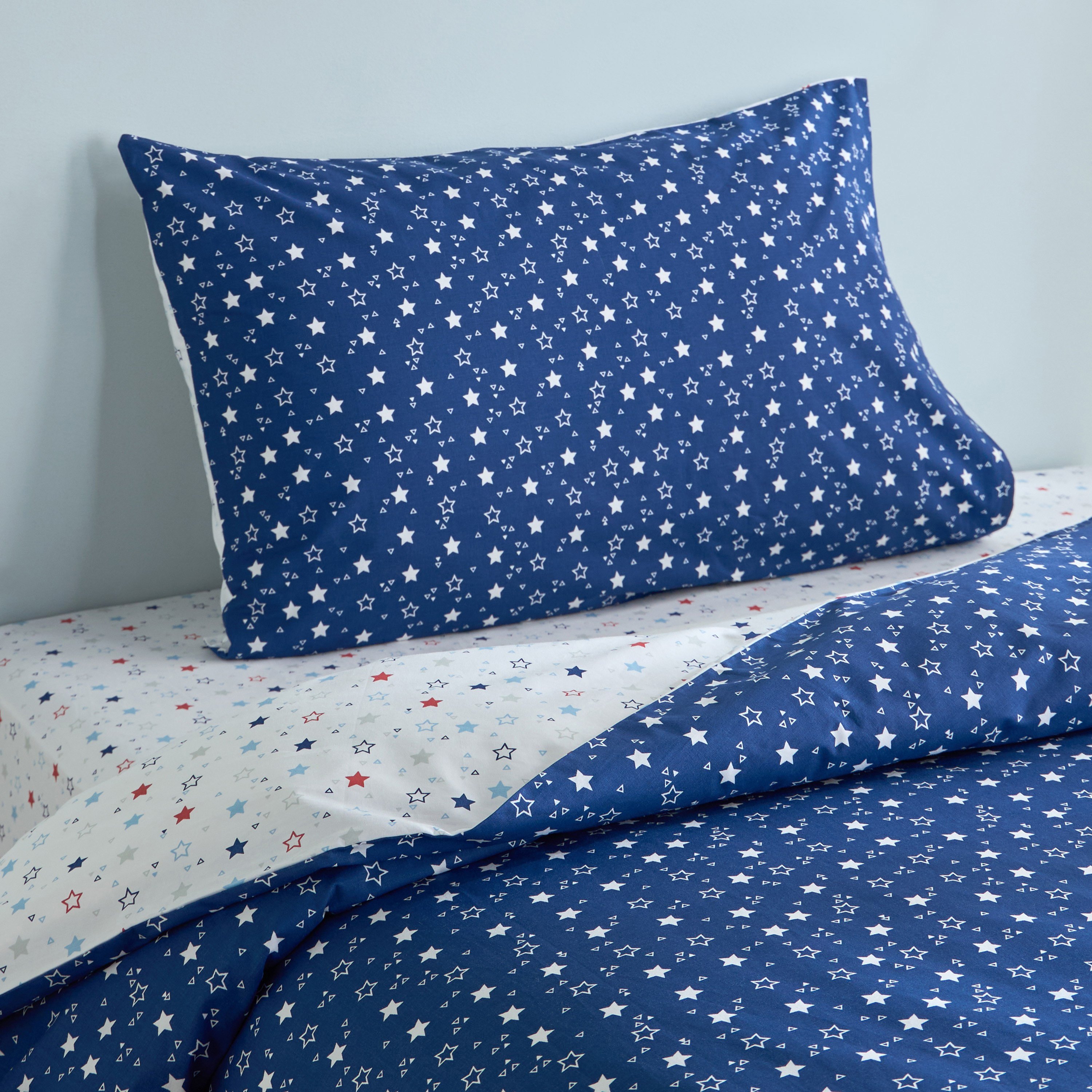 Eco Bright Stars Cotton 200 Thread Count 2-Piece Single Duvet Cover Set - 135x200 cm-babyandkids-beddingandwindows-bedding-pillowcases-image-1