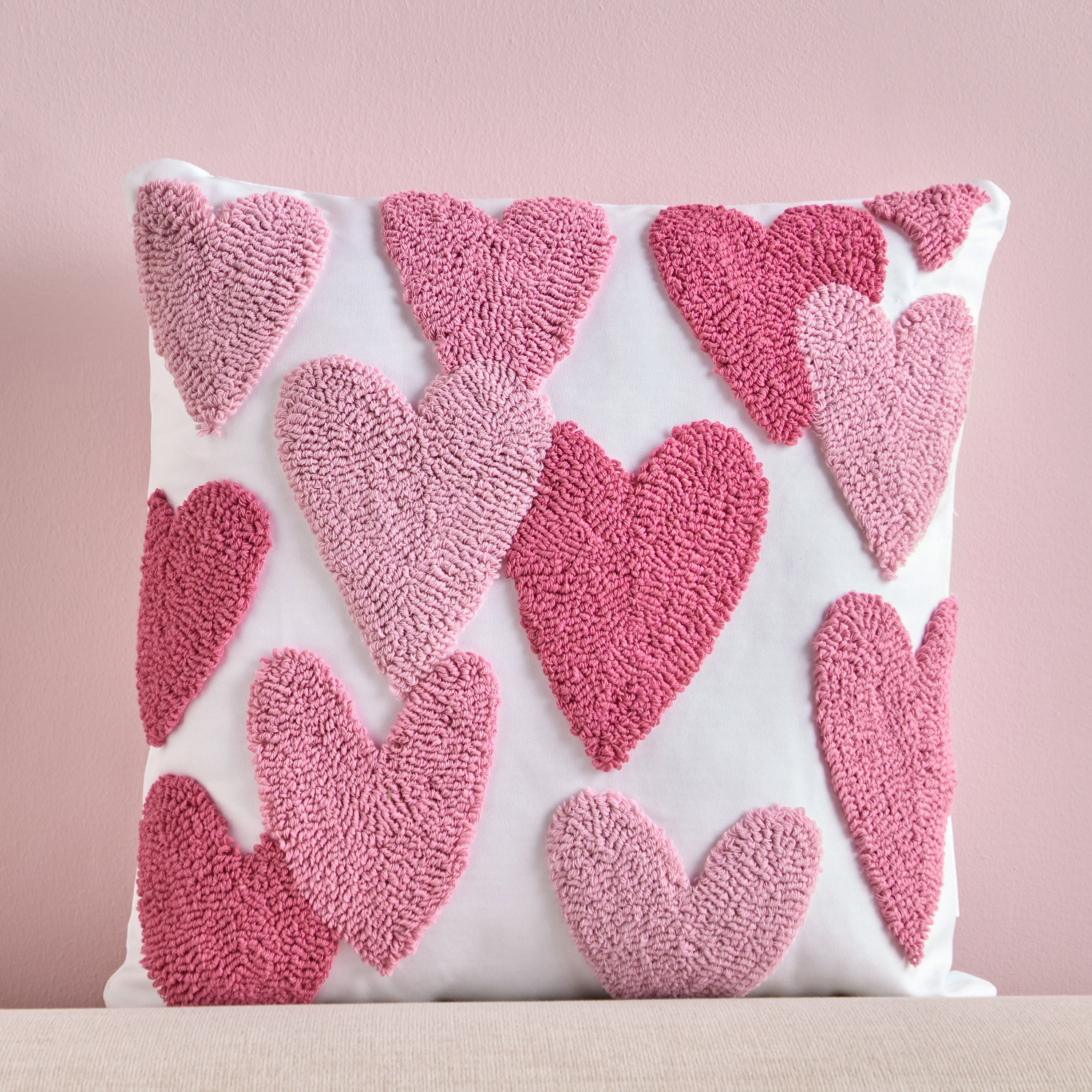 Kathy Heart Boucle Embroidered Cushion - 45x45 cm