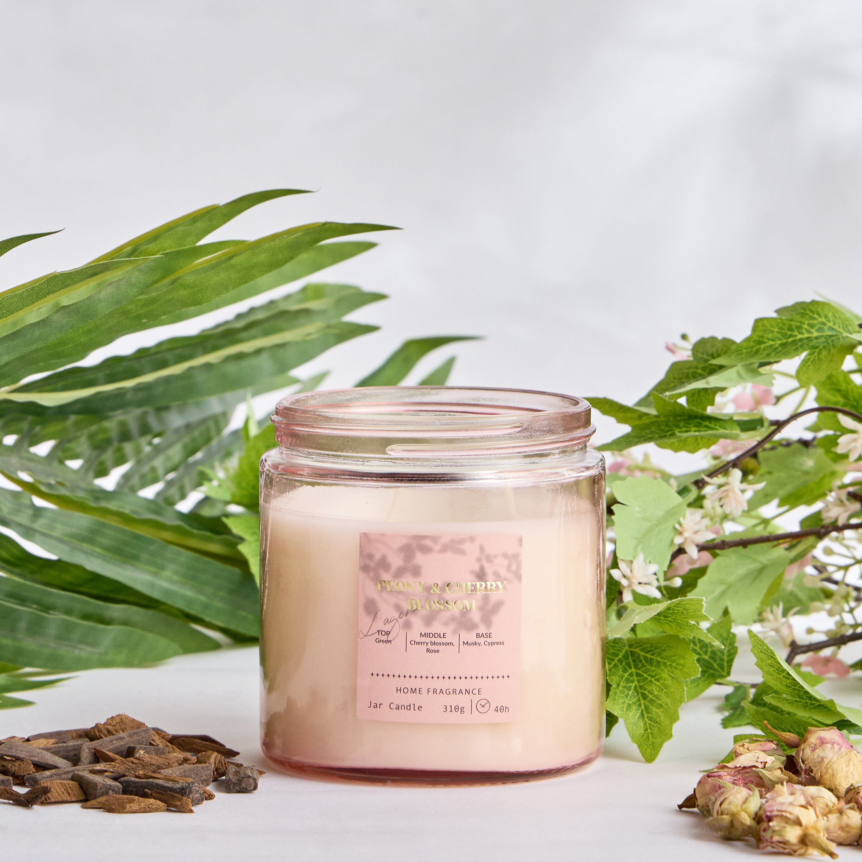 Lagom Peony and Cherry Blossom Scented Jar Candle - 40 h-household-homefragrance-candles-image-1