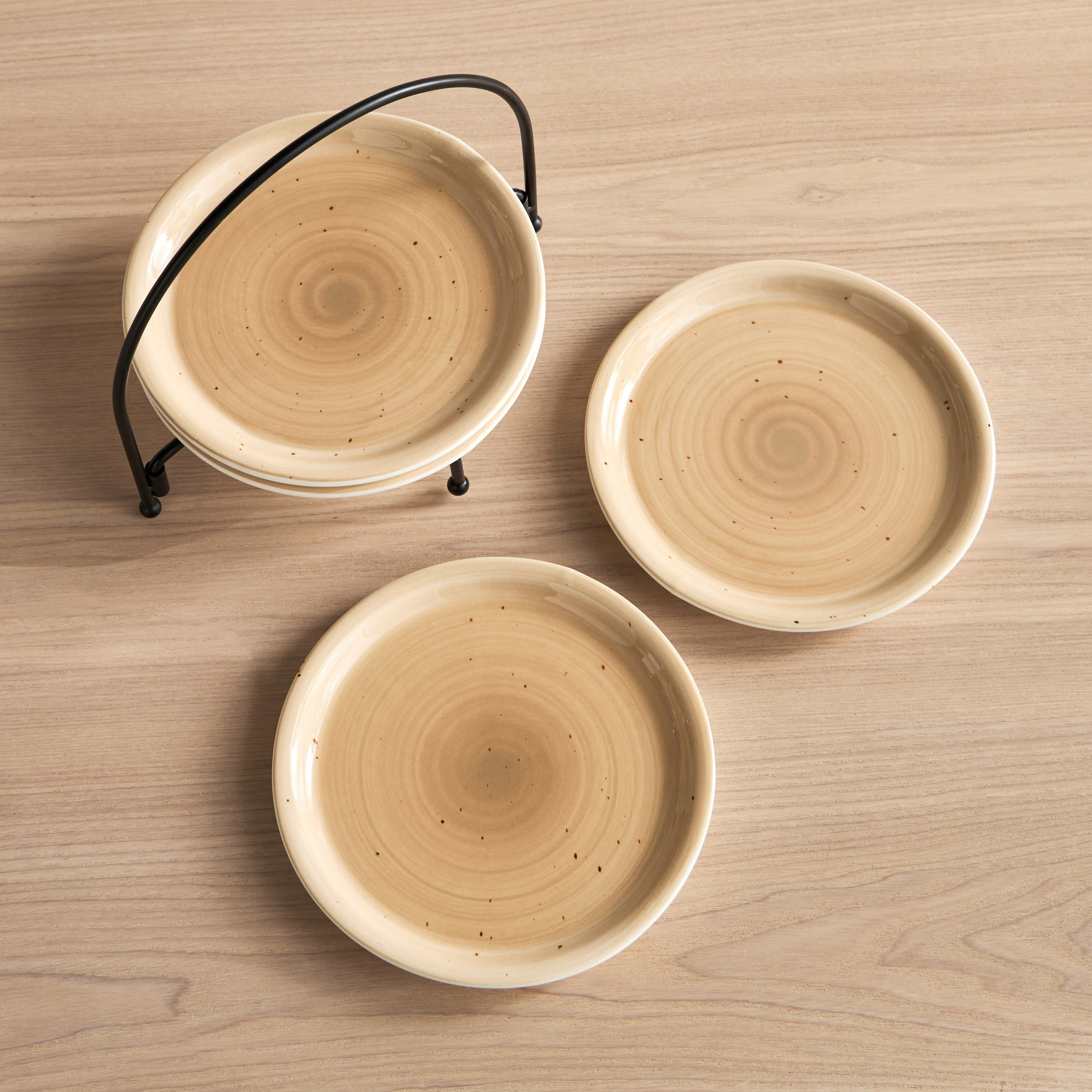 Tamara 4-Piece Porcelain Side Plate Set with Metal Stand-household-dining-dinnerware-plates-image-2