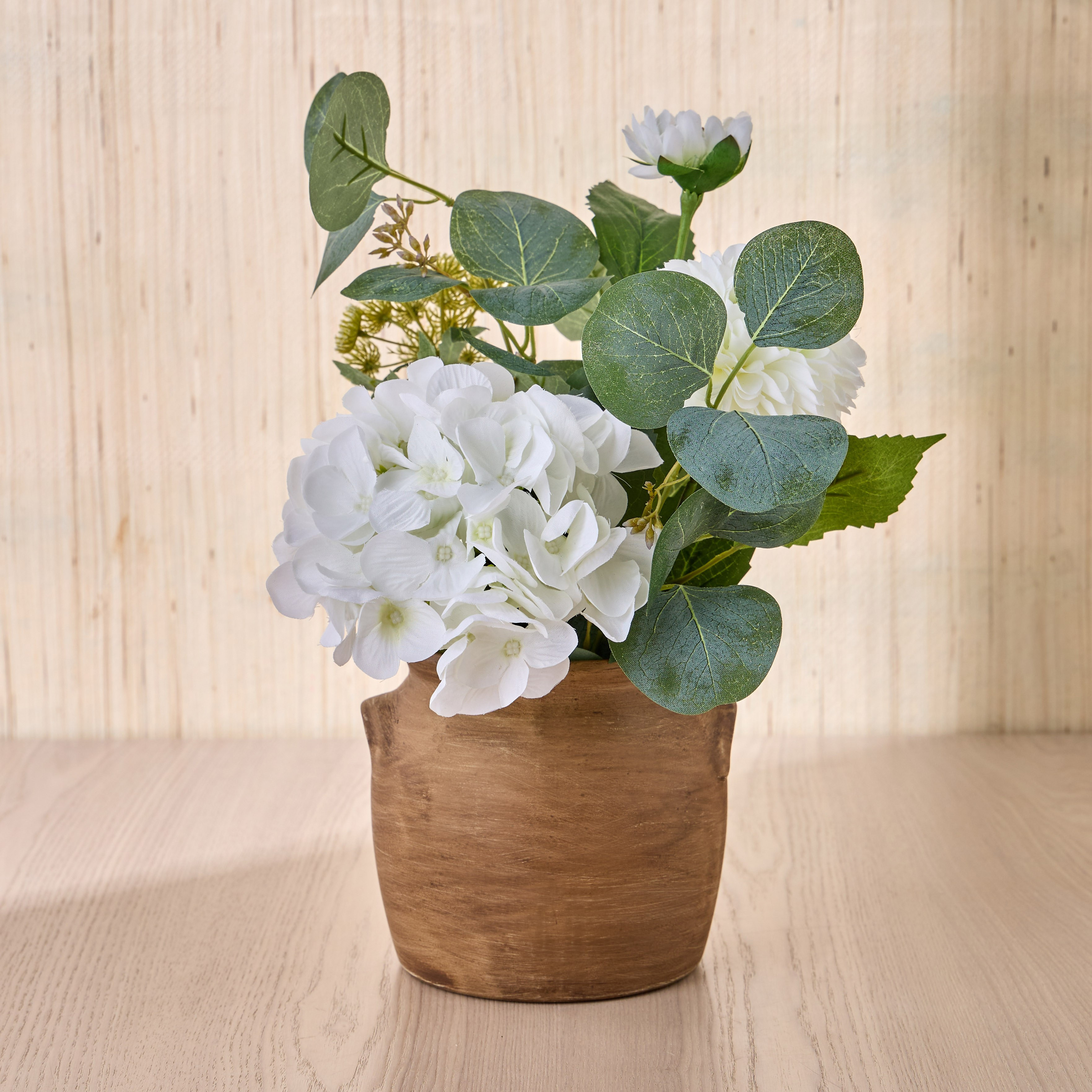 Terra Umber Hydrangia Eucalyptus Plant in Ceramic Pot - 33 cm-household-gardenandoutdoor-artificialflowersandplants-flowers-image-1
