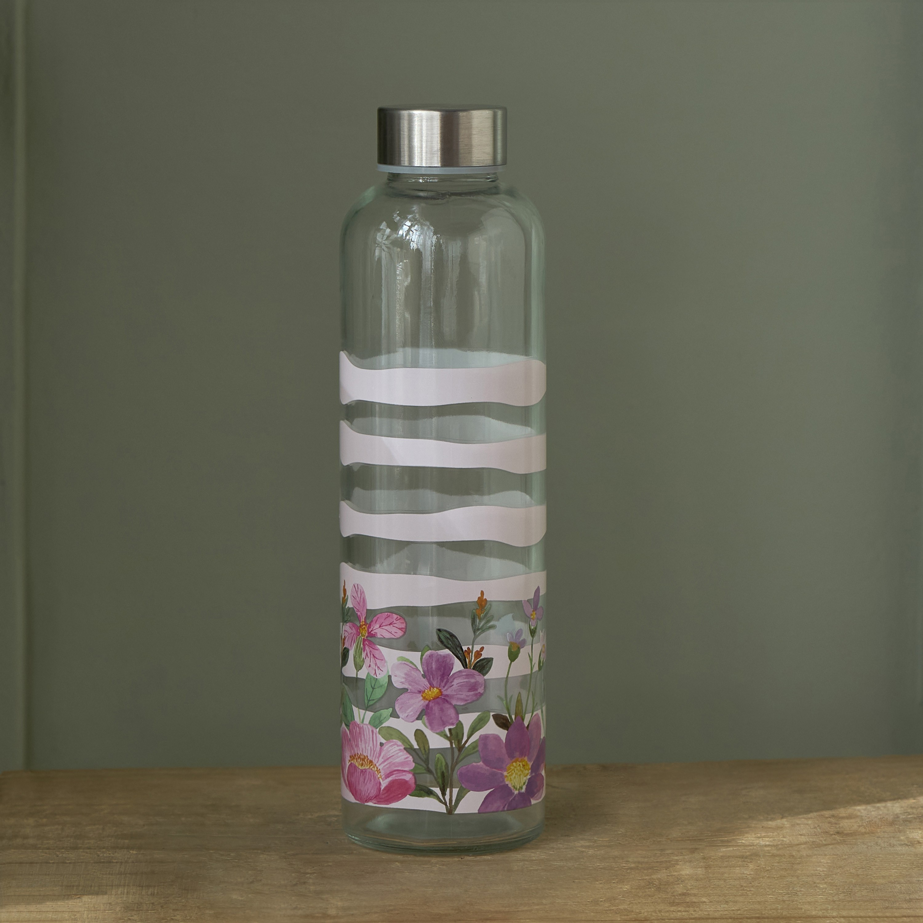 Equa Blush Floral Print Water Bottle - 600 ml-household-dining-drinkserveware-bottles-image-1