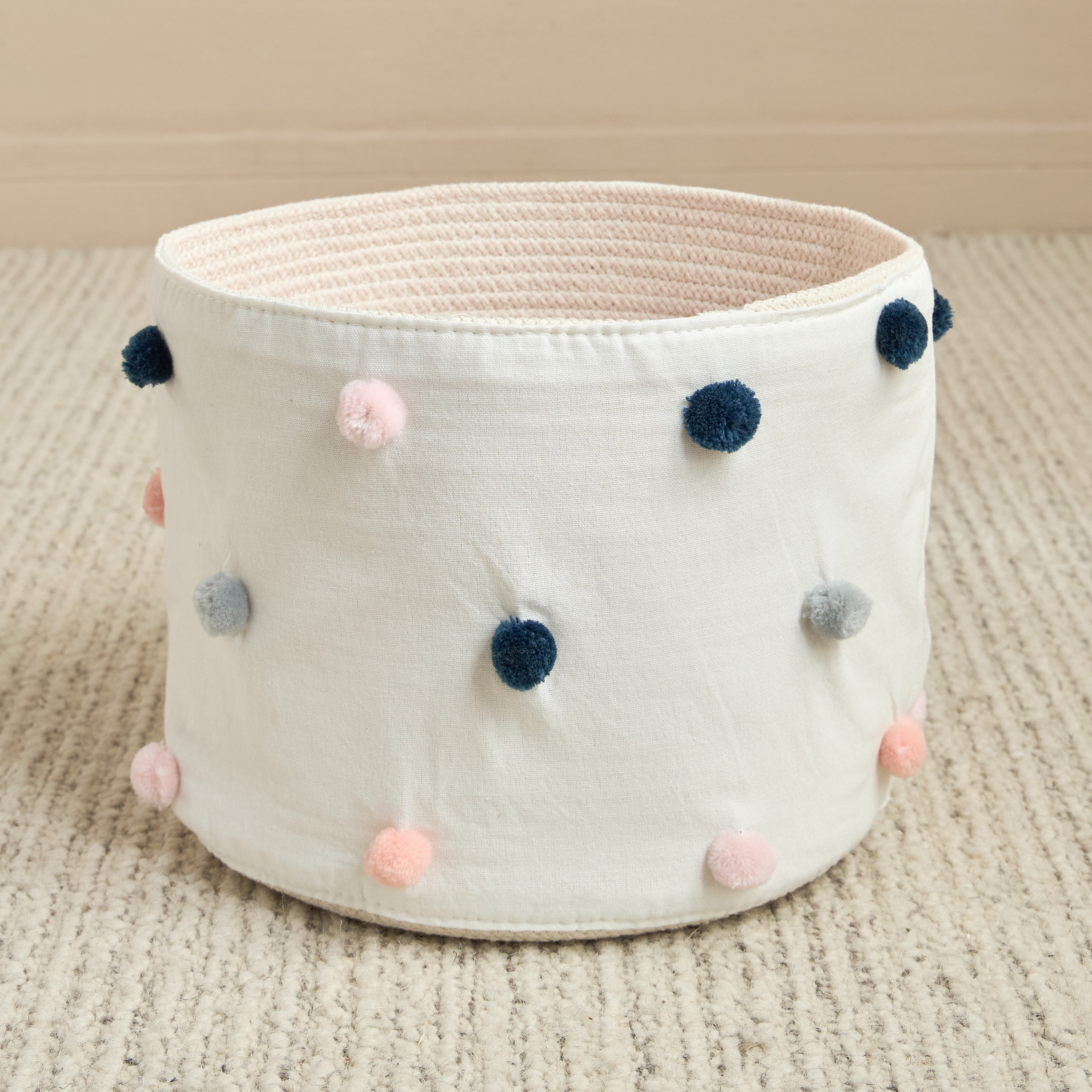 سلة قطن ناعمة بأحبال وكرات بوم بوم - دارسي-babyandkids-bathandstorage-storage-binsandbaskets-image-1
