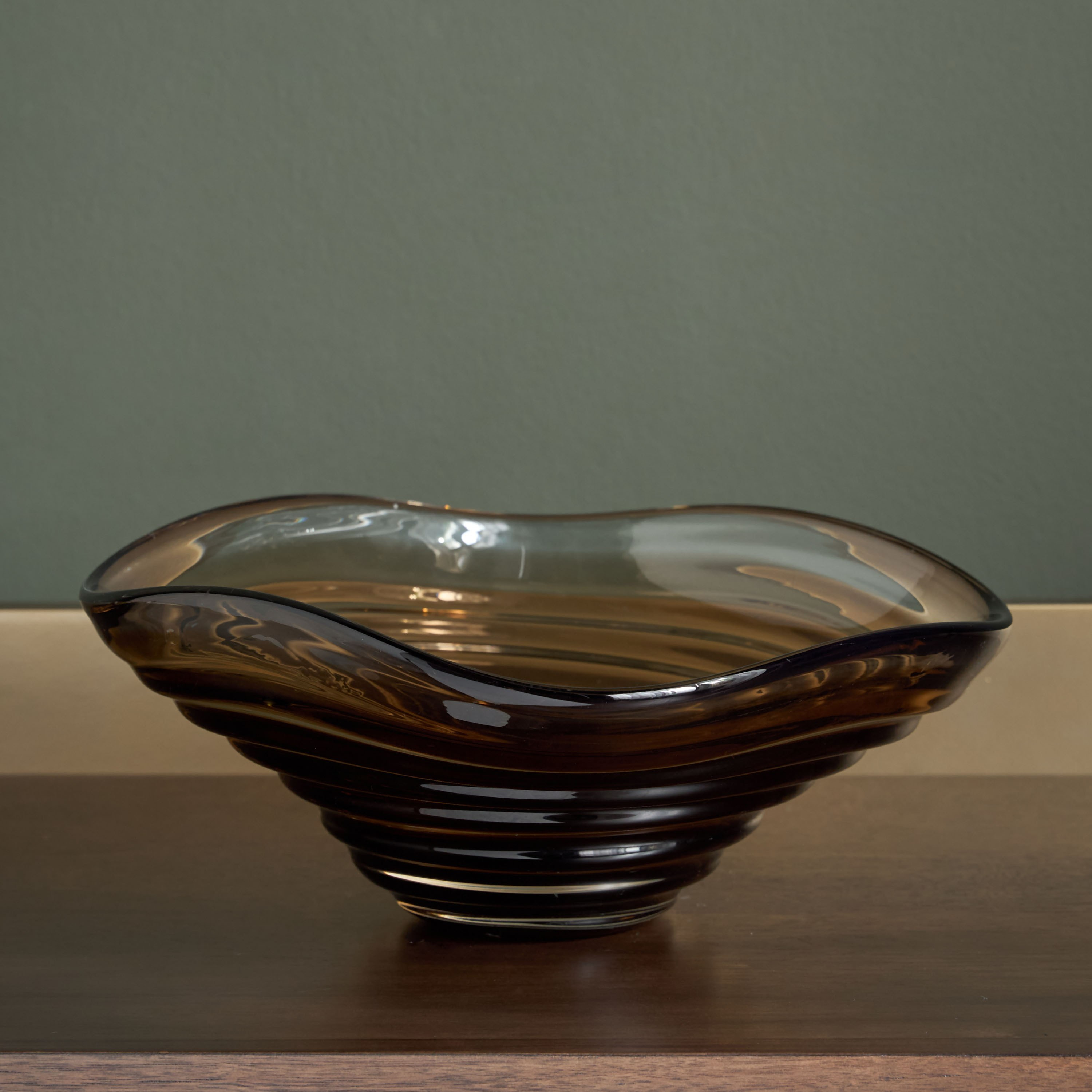 Nexus Ribbed Glass Decorative Bowl - 30 cm-household-decor-vasesandbowls-image-1