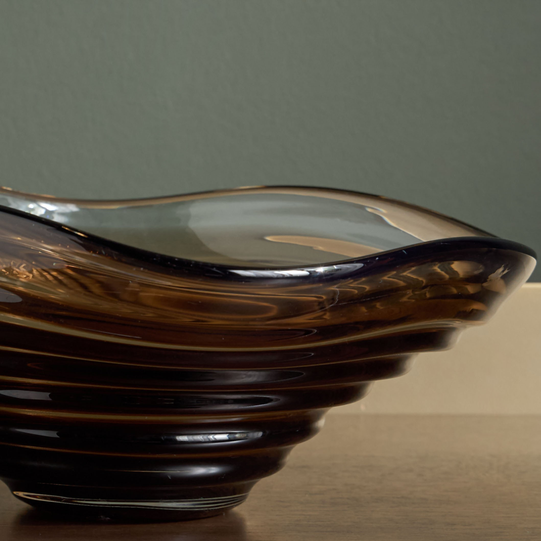 Nexus Ribbed Glass Decorative Bowl - 30 cm-household-decor-vasesandbowls-image-3