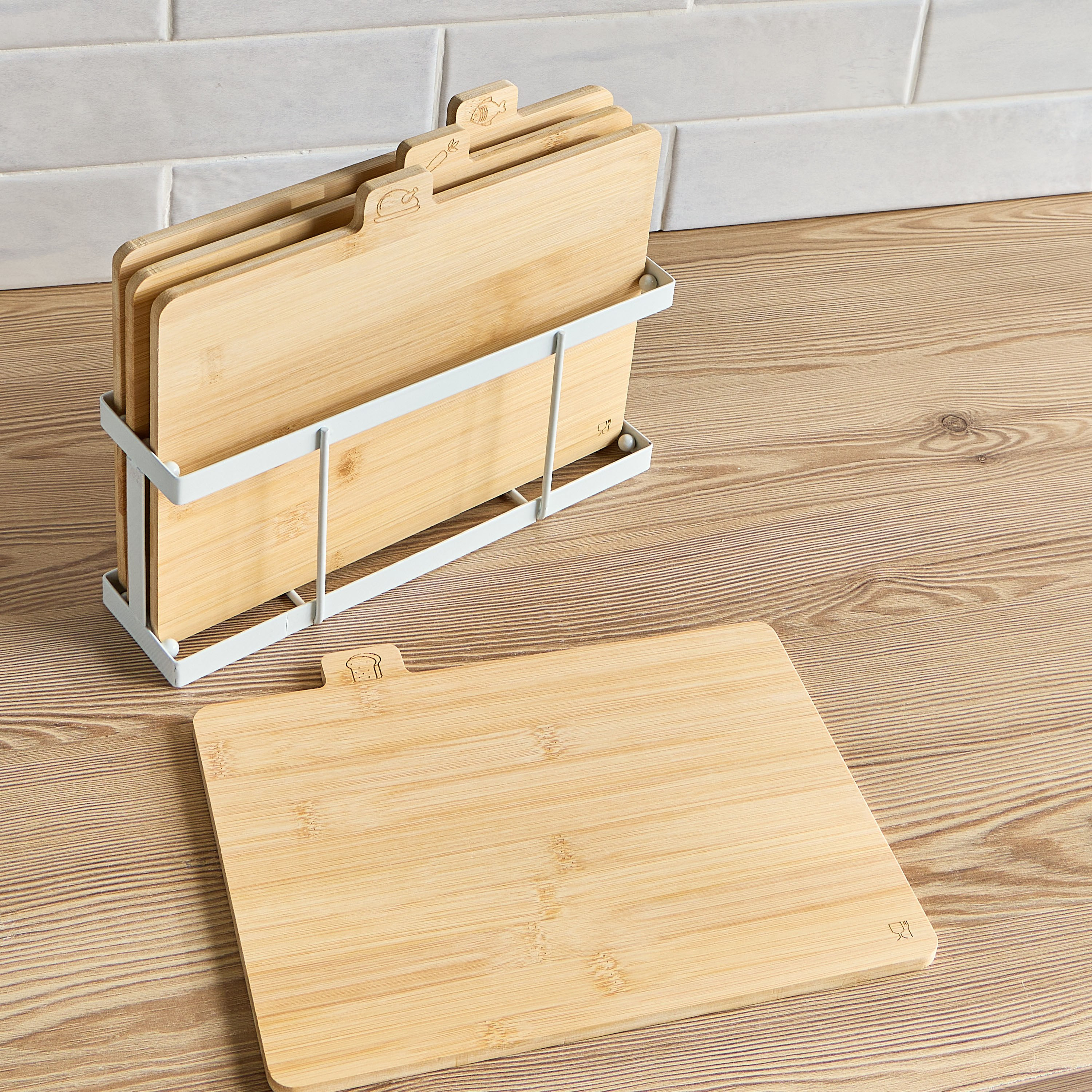 طقم ألواح تقطيع مع حامل 5 قطع - ناتوريل - 22x28 سم-household-kitchen-kitchentoolsandutensils-cuttingboards-image-2