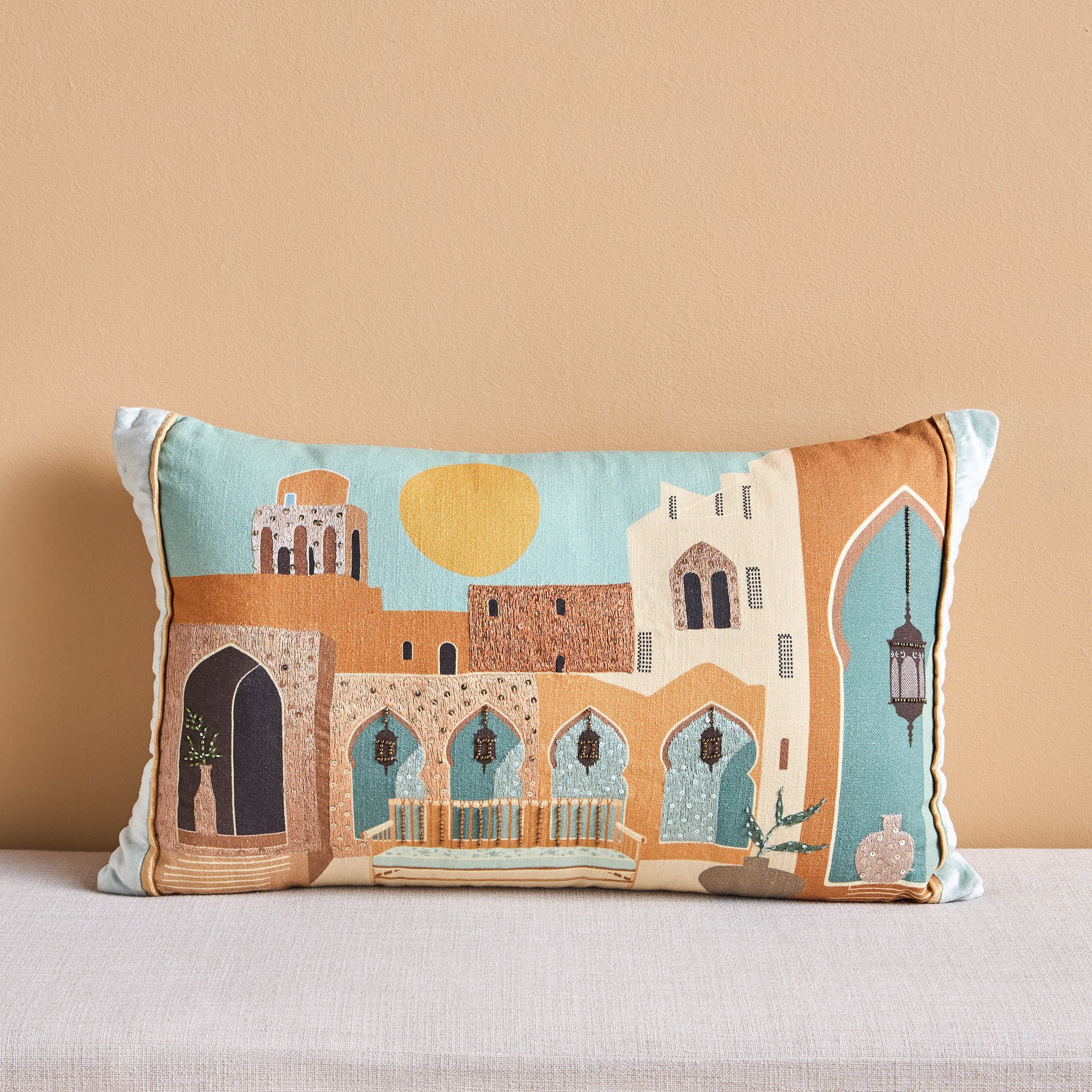 Tamara Jharokha Beaded Cushion Cover - 40x65 cm-household-cushionsandthrows-cushioncovers-image-1