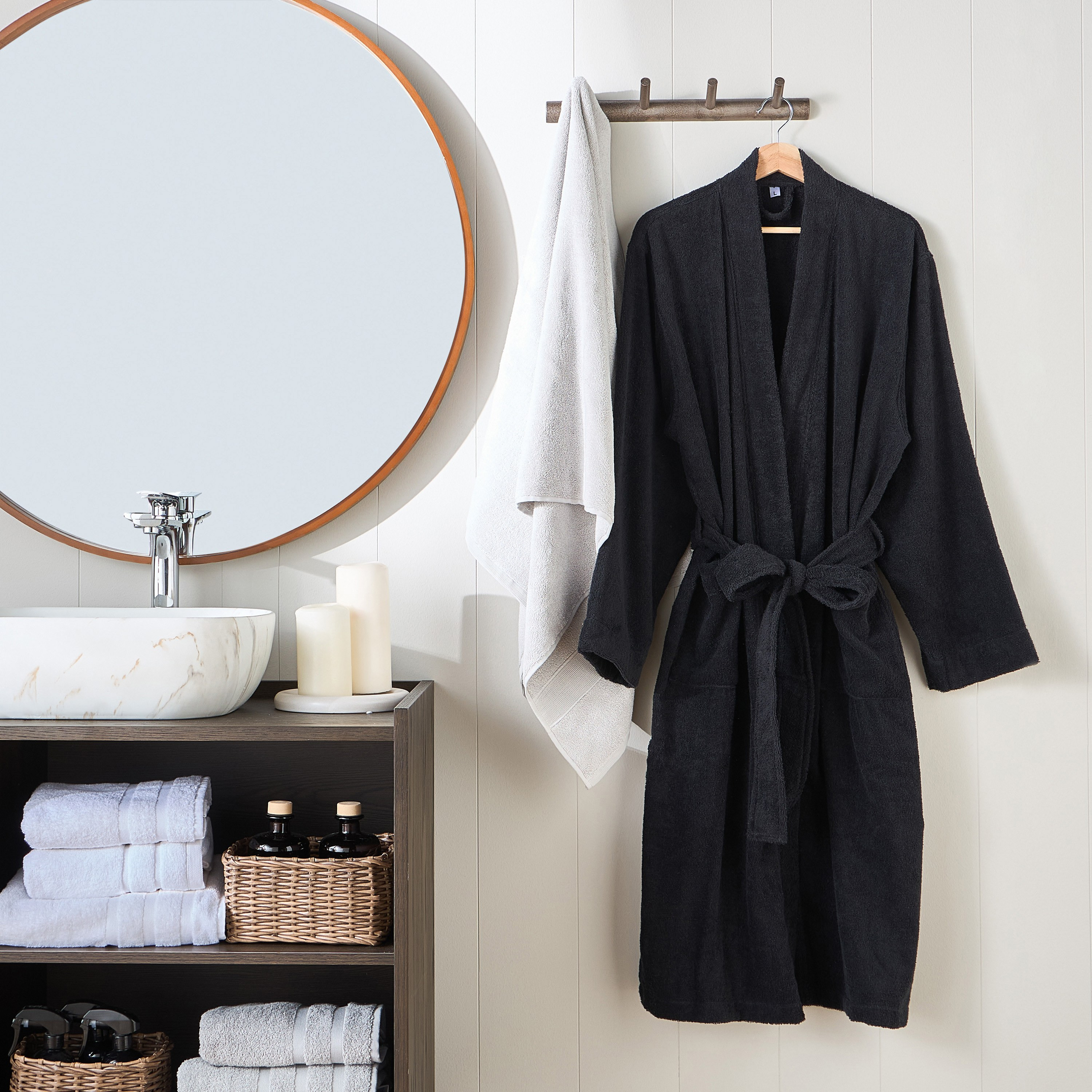 روب حمام قطن 340 جرام لكل متر مربع - فلورنس - متوسط-household-bathandlaundry-bathlinen-bathrobesandslippers-bathrobes-image-4