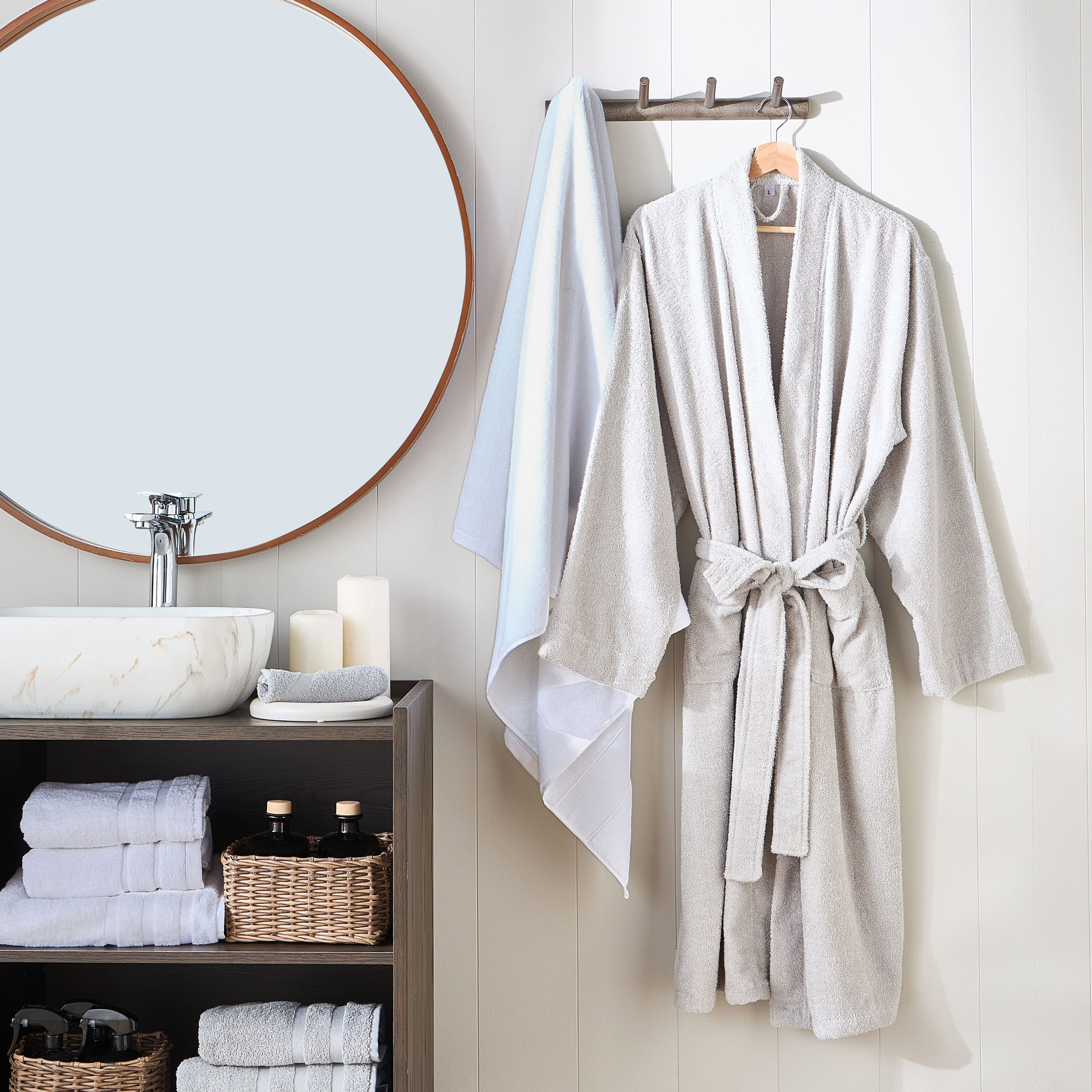 روب حمام قطن 340 جرام لكل متر مربع - فلورنس - متوسط-household-bathandlaundry-bathlinen-bathrobesandslippers-bathrobes-image-1