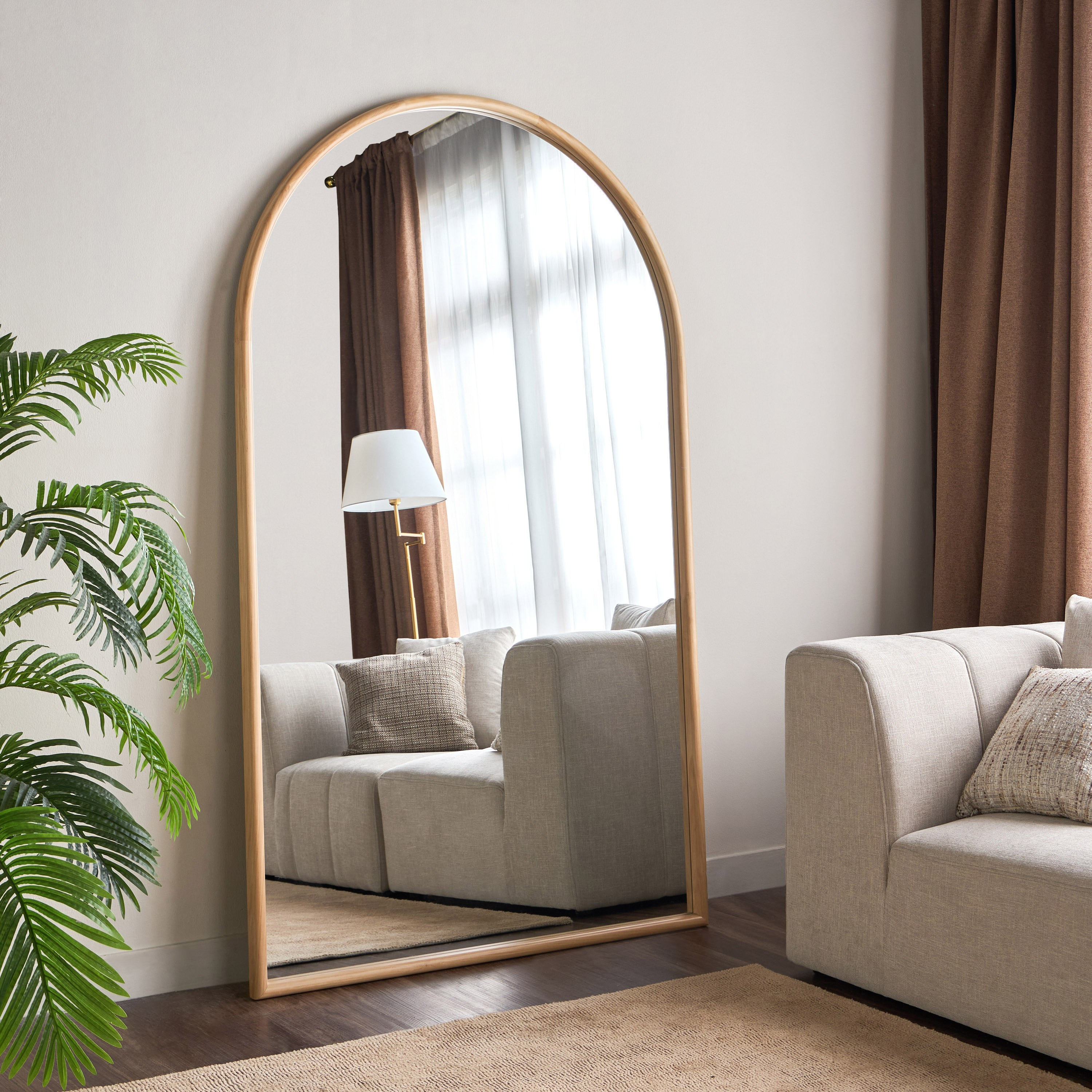 Omri Pine Wood Arch Leaner Mirror - 200x120 cm-household-walldecorandmirrors-mirrors-floormirrors-image-1