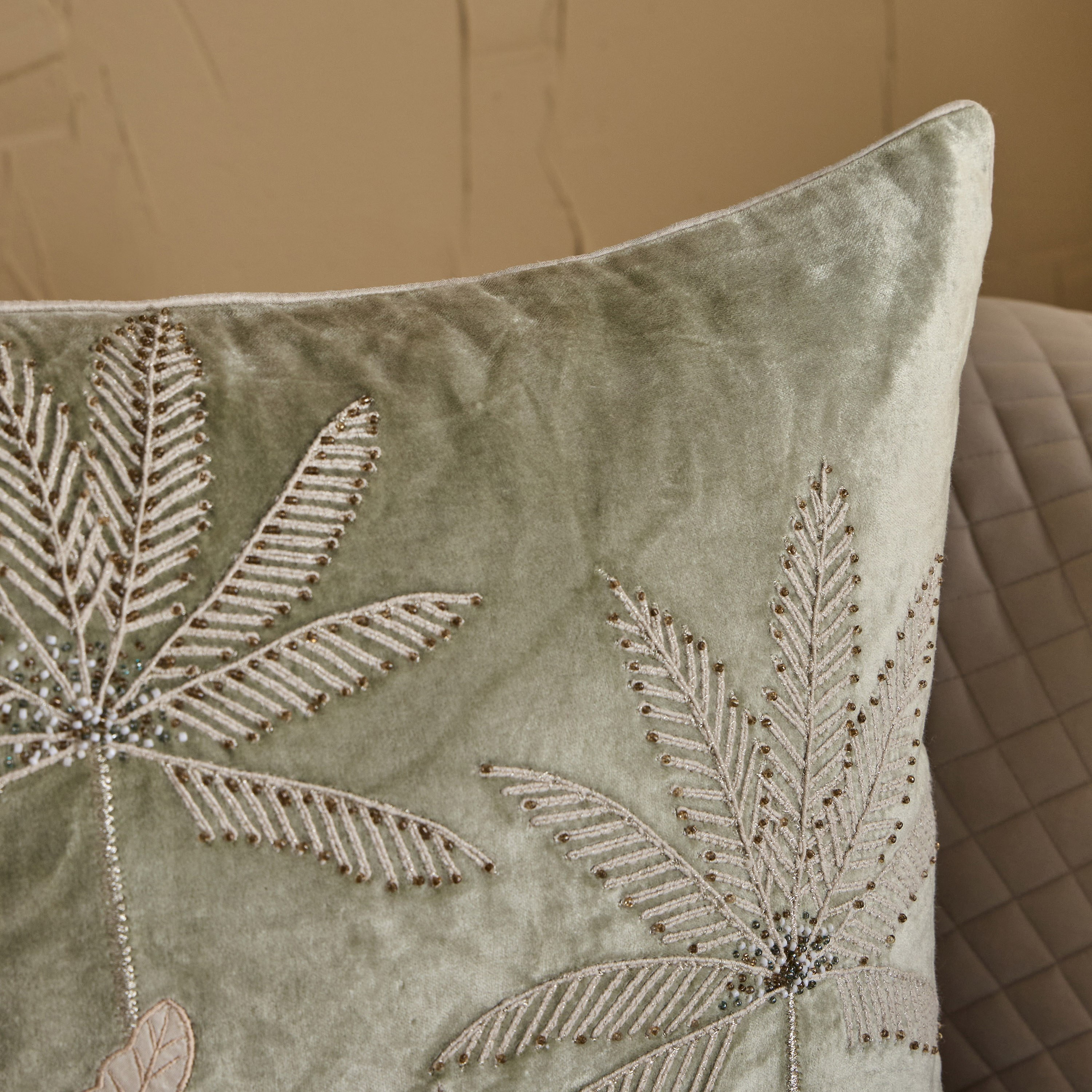 Tamara Palm Trees Embroidered Filled Cushion - 50x50 cm-household-cushionsandthrows-filledcushions-decorativecushions-image-2