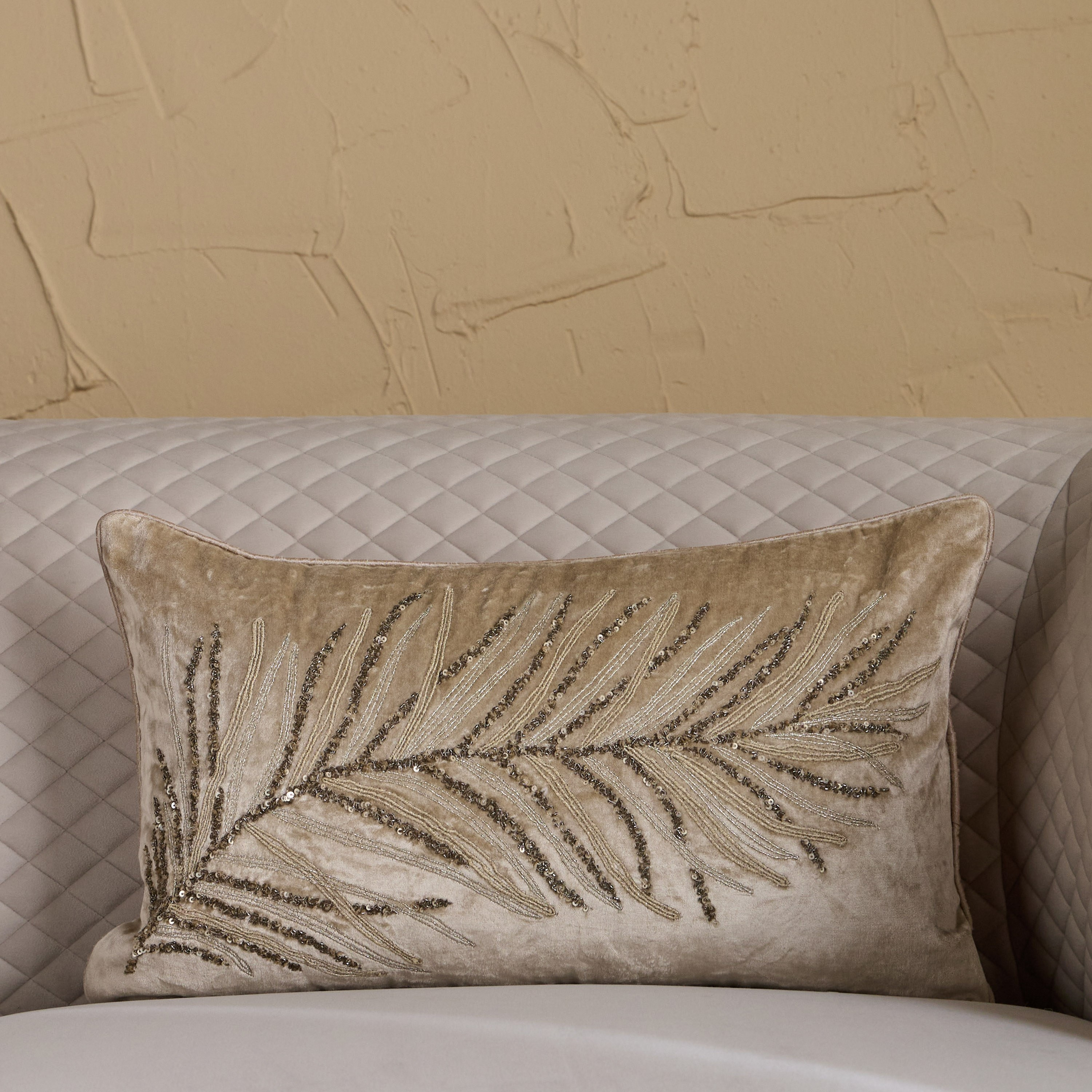 Tamara Leaf Beaded Filled Cushion - 30x50 cm-household-cushionsandthrows-filledcushions-decorativecushions-image-1