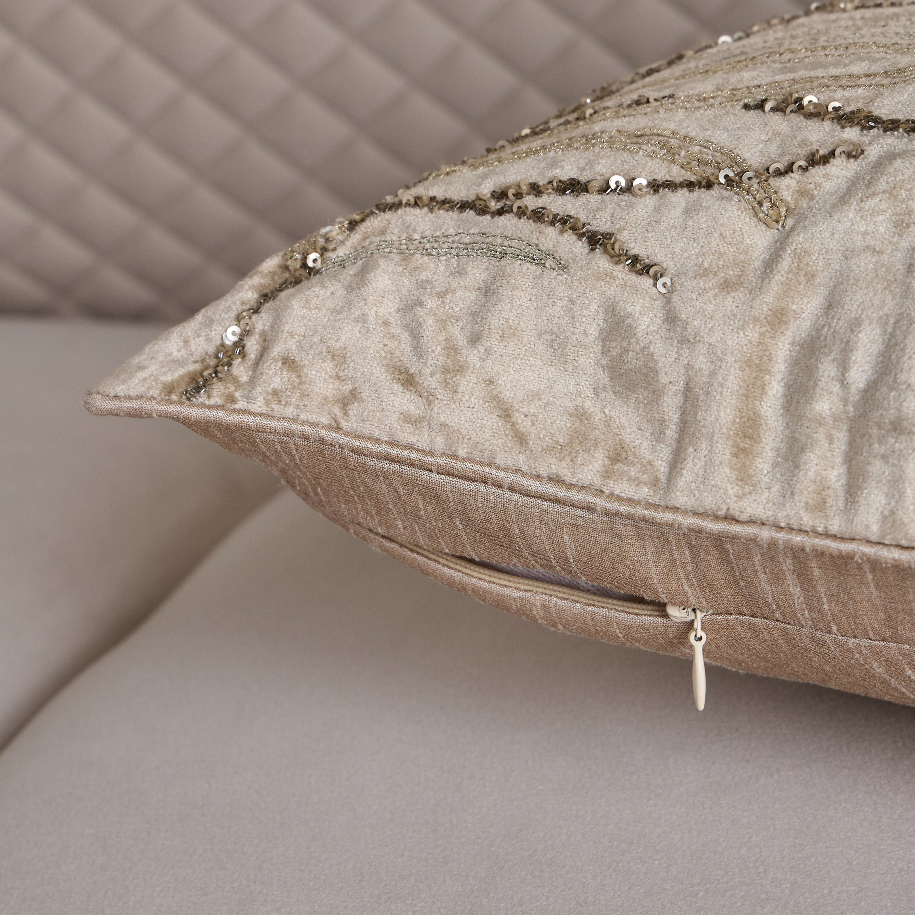 Tamara Leaf Beaded Filled Cushion - 50x50 cm-household-cushionsandthrows-filledcushions-decorativecushions-image-3