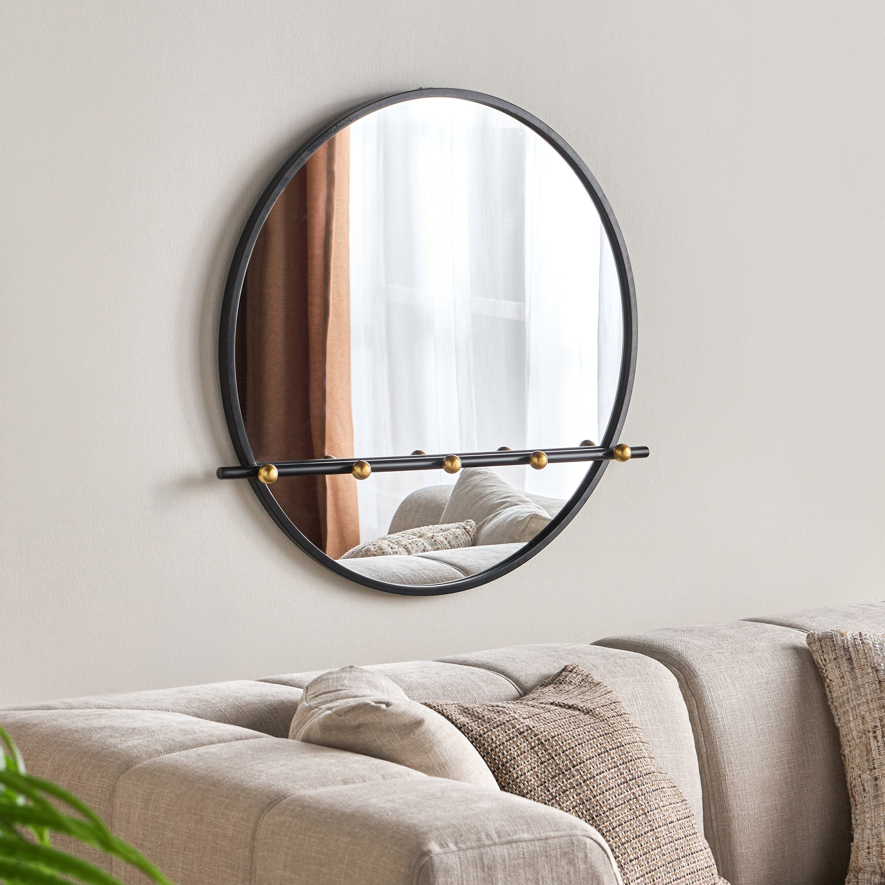 Lenore Wall Mirror with 5 Hooks - 80x82 cm-household-walldecorandmirrors-mirrors-wallmirrors-image-1