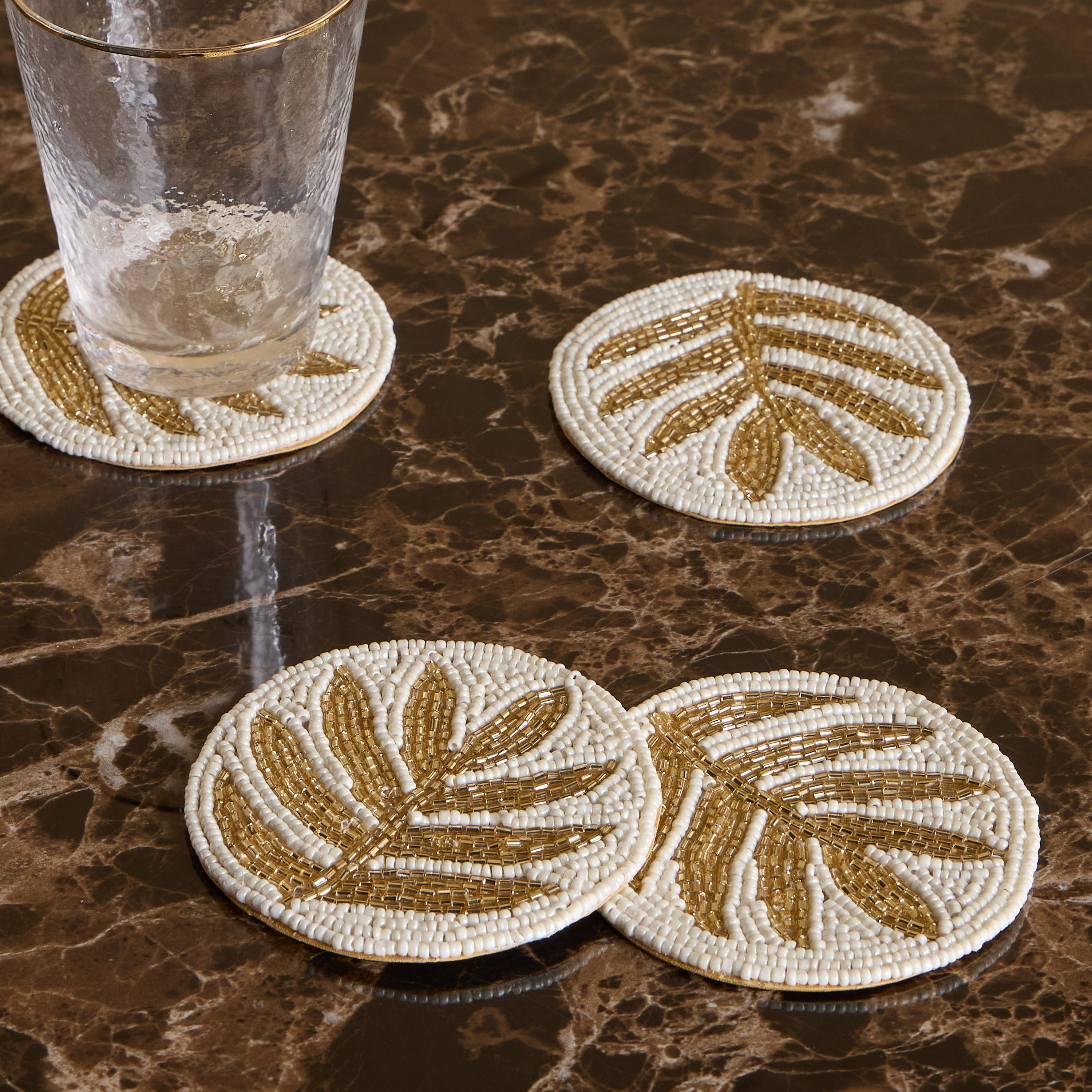 Tamara 4-Piece Beaded Coaster Set - 10x10 cm-household-dining-tablelinen-napkinsandaccessories-image-1