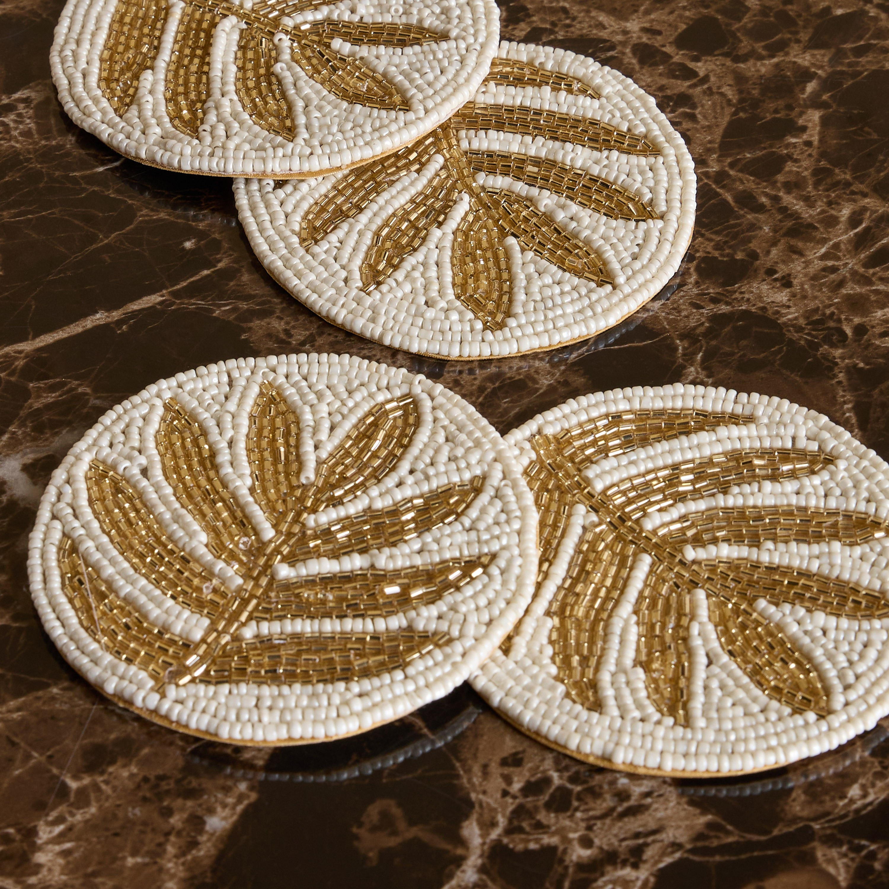 Tamara 4-Piece Beaded Coaster Set - 10x10 cm-household-dining-tablelinen-napkinsandaccessories-image-2