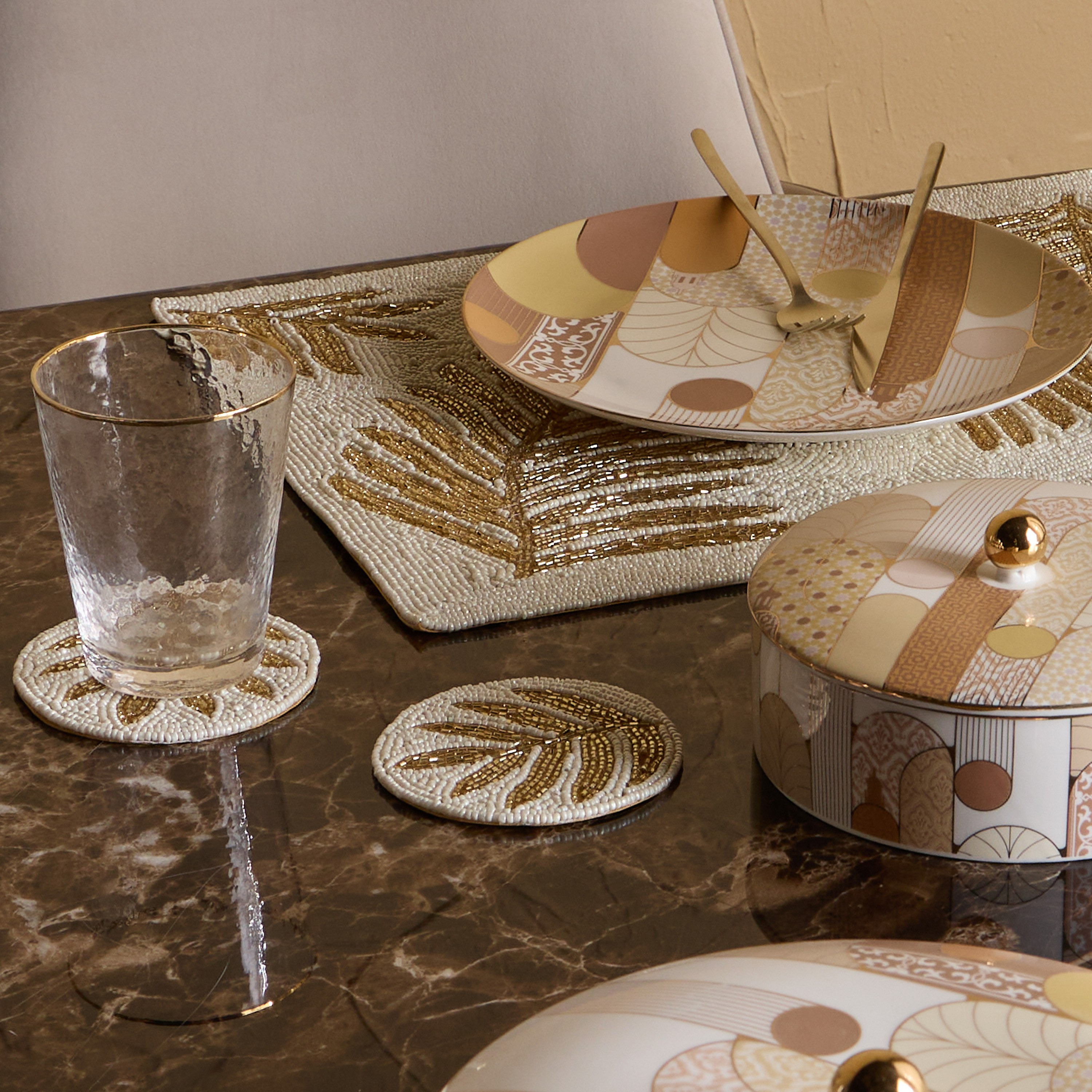 Tamara 4-Piece Beaded Coaster Set - 10x10 cm-household-dining-tablelinen-napkinsandaccessories-image-3
